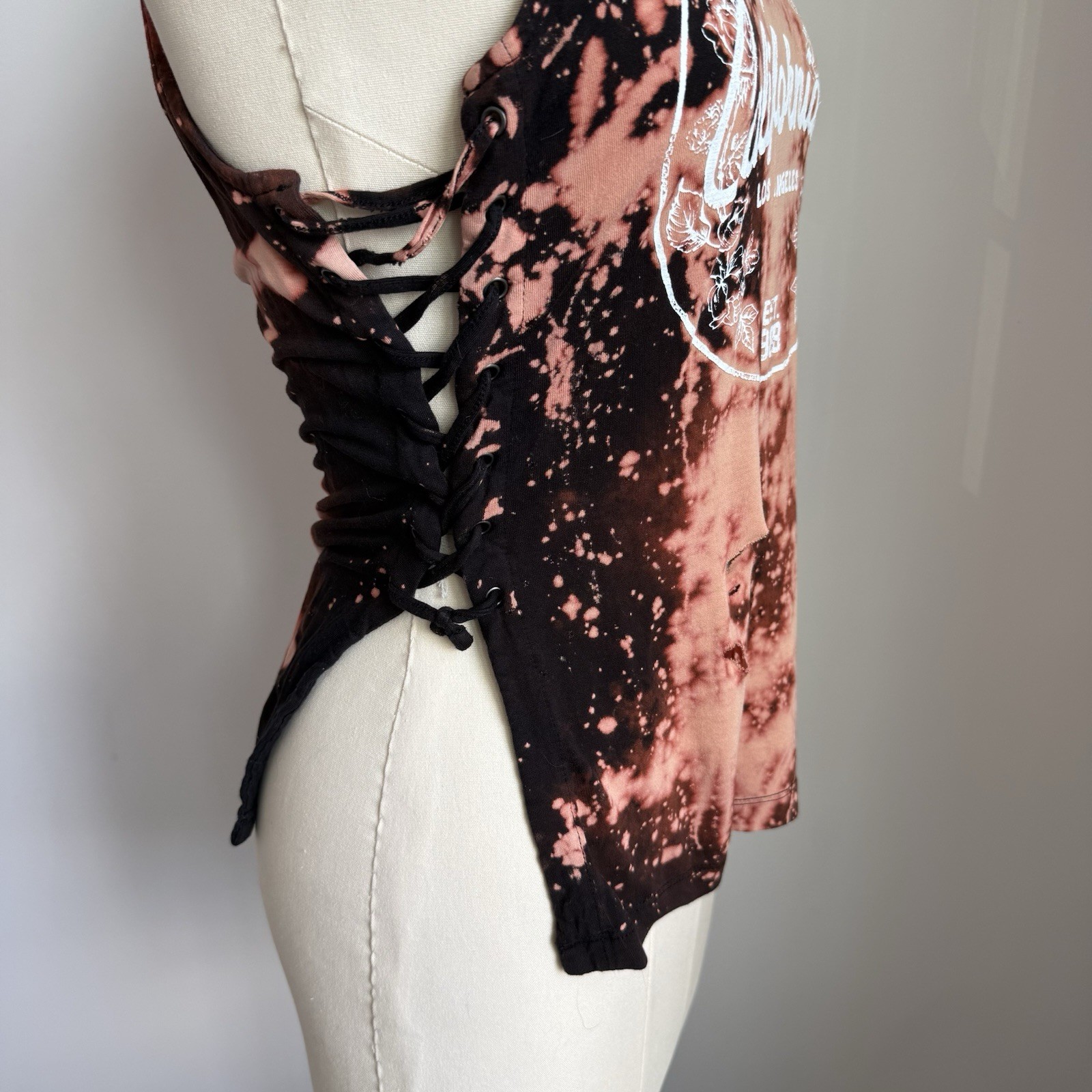 Forever 21 Tie Dye California Tank Lace Up Y2K Grunge Boho Festival Stretchy Sm