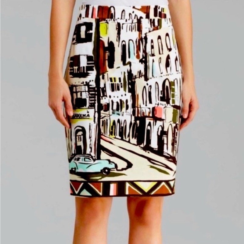 Kate Spade Cityscape Havana Pencil Skirt Size 8 Novelty Print Modern Chic