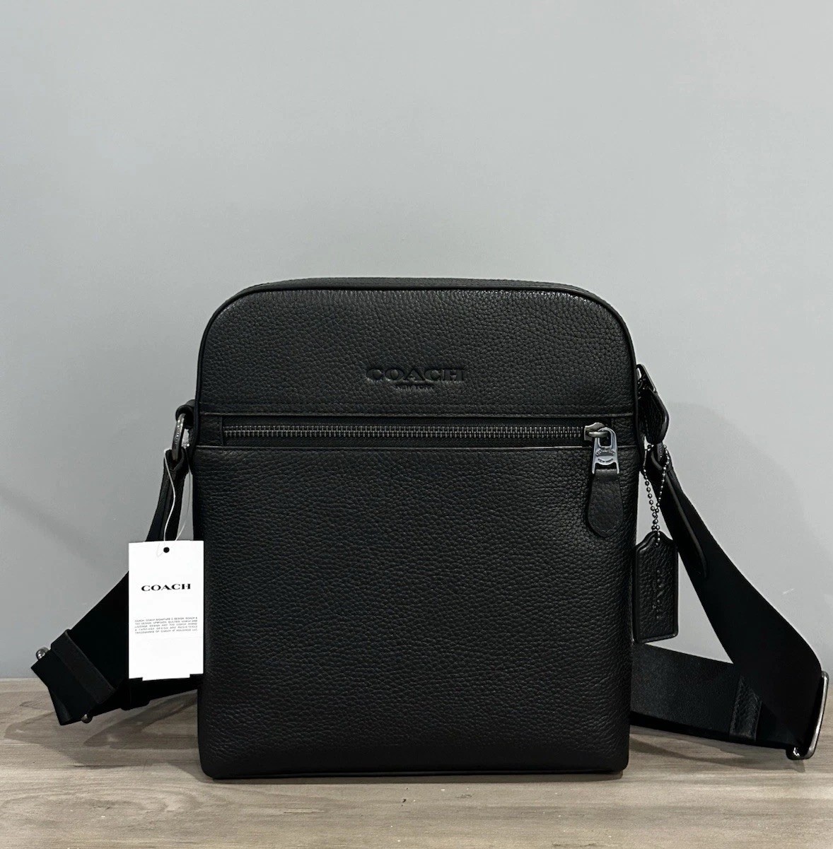COACH Houston Flight Bag In Refined Pebble Leather Crossbody 4011 Gunmetal/Black