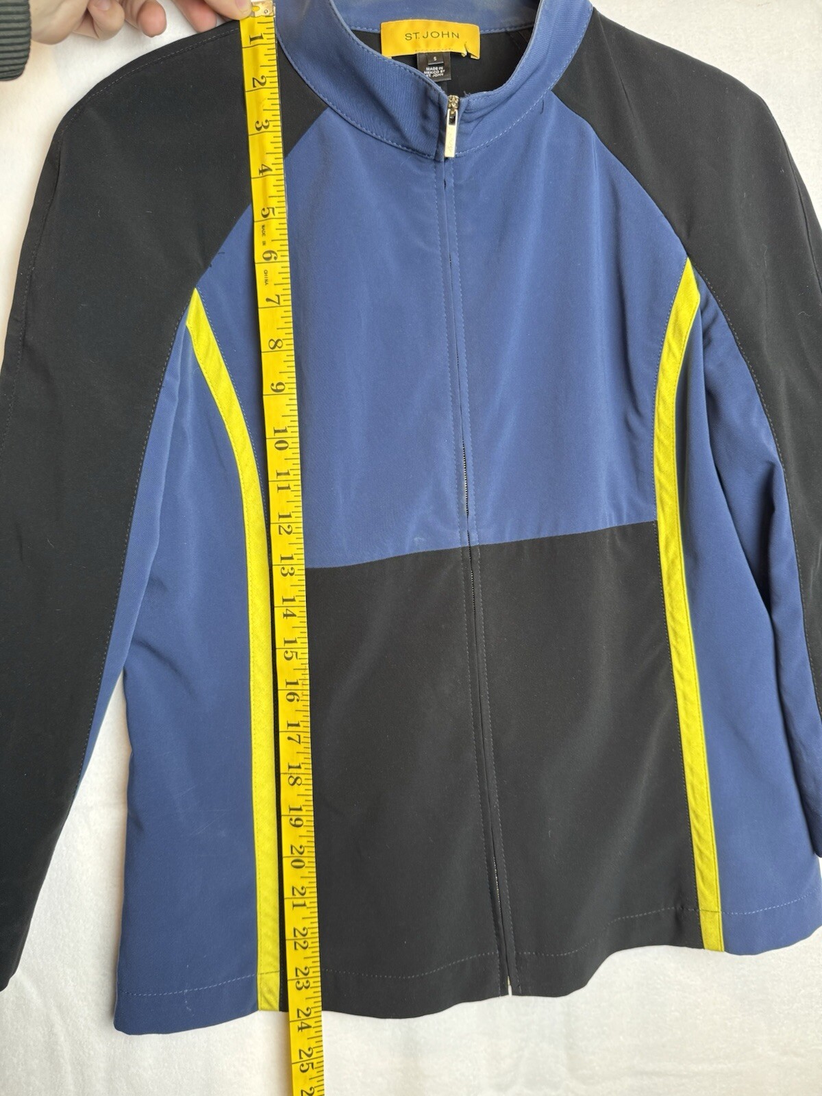 Vtg St. John Yellow Label Blue And Black Zip Bomber Jacket S