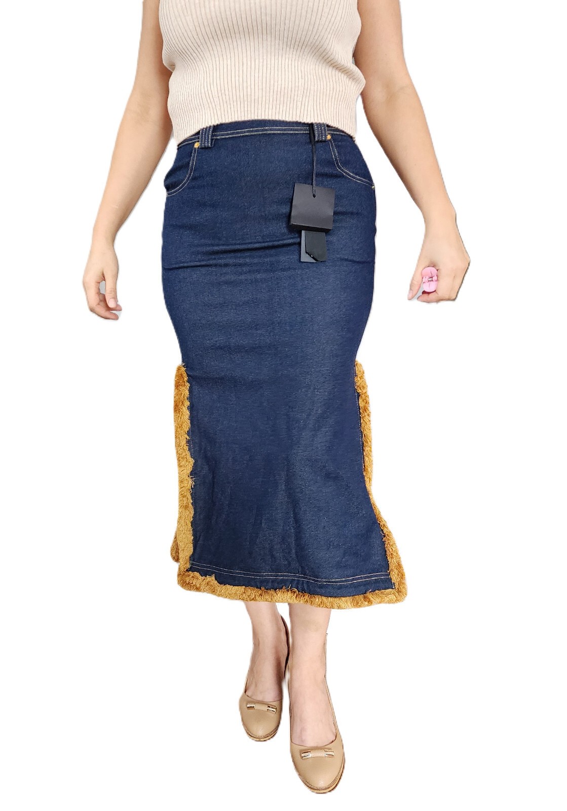 $2995 Designer VERSACE Women’s Indigo Gold Stitching Medusa Long Denim Skirt 40