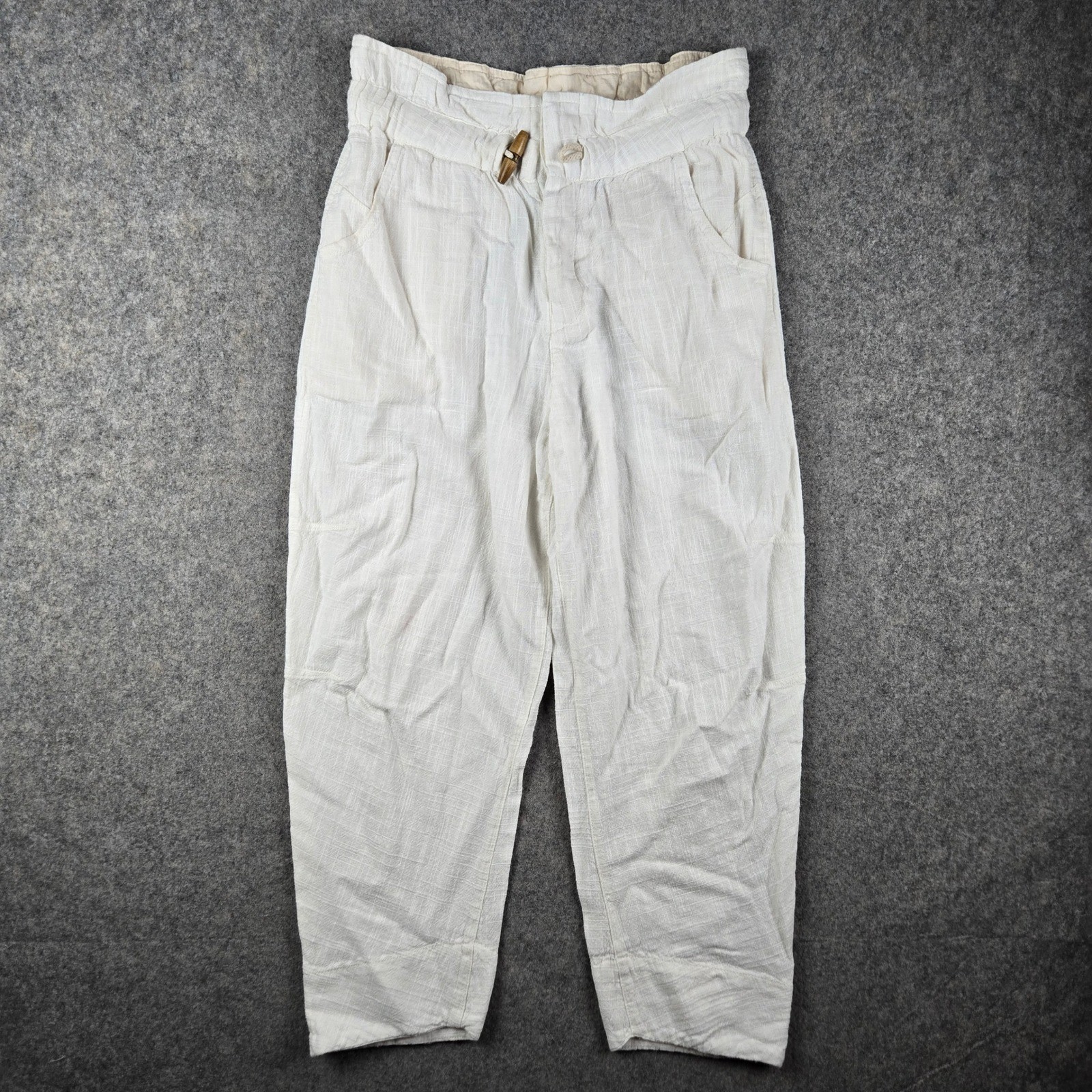 Free People Pants Womens XS White Cotton Linen Blend Toggle Button Boho Tapered