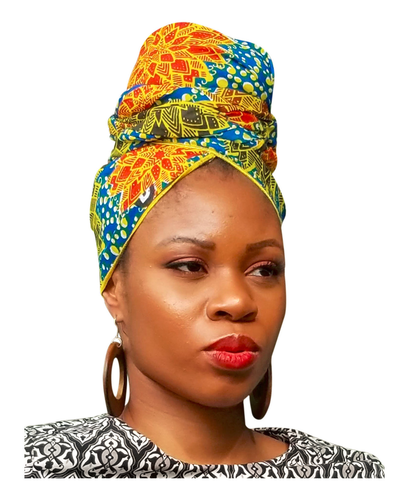 Blue, Gold and Red African Print Head wrap DP3849H