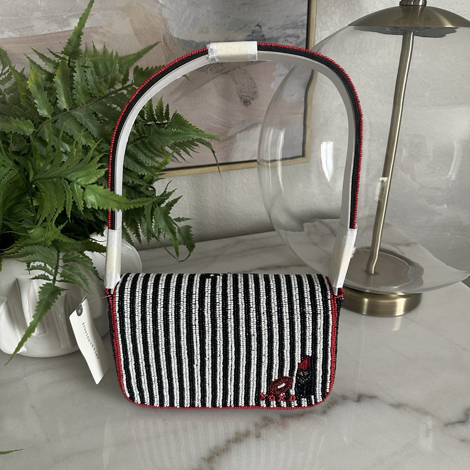 Anthropologie THE FIONA BEADED BAG: ANIMAL EDITION IN BLACK New With Tags Cat