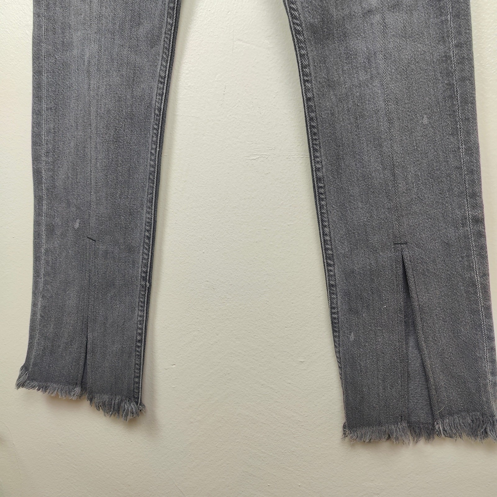 EB Denim Jeans Womens 25 Charcoal Wash Straight Leg Pieced Split Hem Patchwork