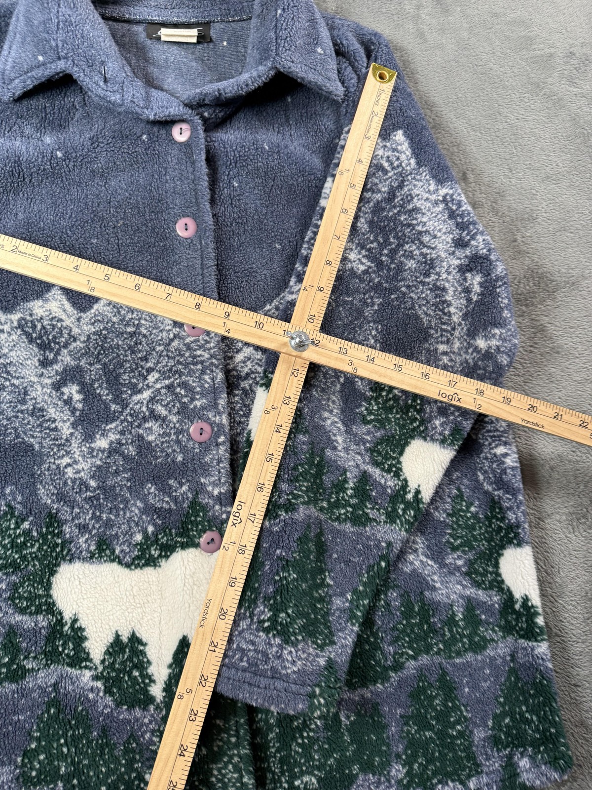 Vintage CDS Sweater Womens Medium Fleece Mountain Forest All Over Made USA 90s