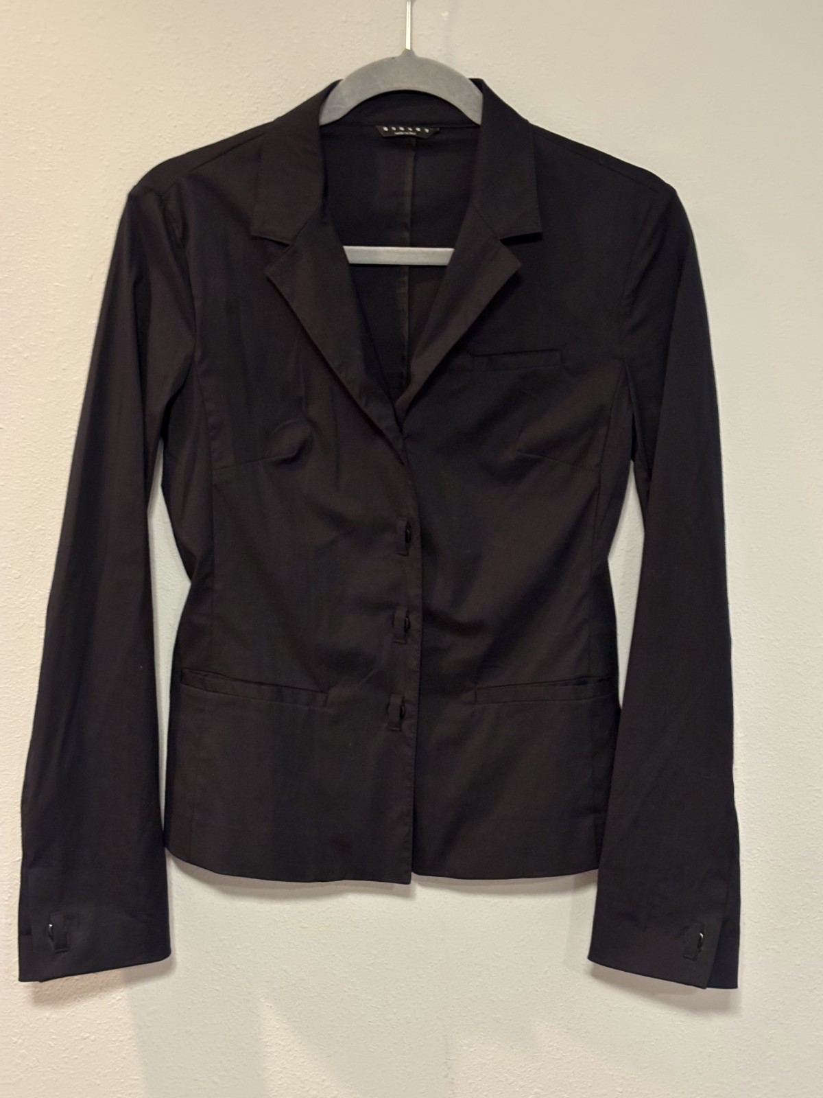 Sisley Tailored Womens US6 Black Blazer Long Sleeves Front Buttons Jacket