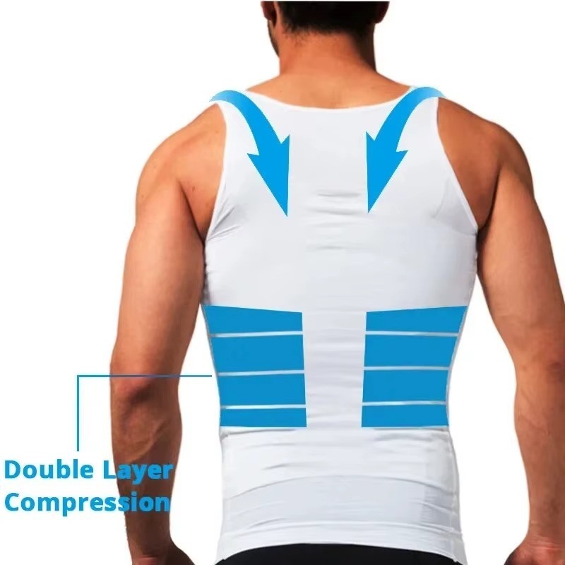 Mens Slimming Body Shaper Belly Chest Compression Vest Girdle T-Shirt Tank Top