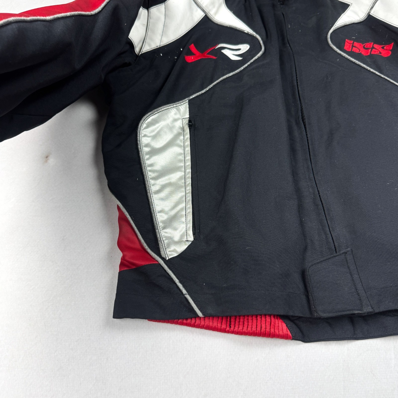 Mens Vintage IXS Racing Motorcycle Jacket Red Black Moto Biker Padded Y2K Racing