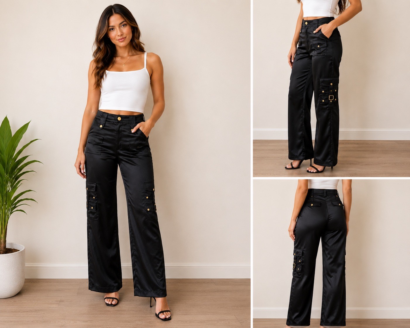 St. John Sport Marie Gray Black Cargo Pants Gold Hardware Women’s Size 4