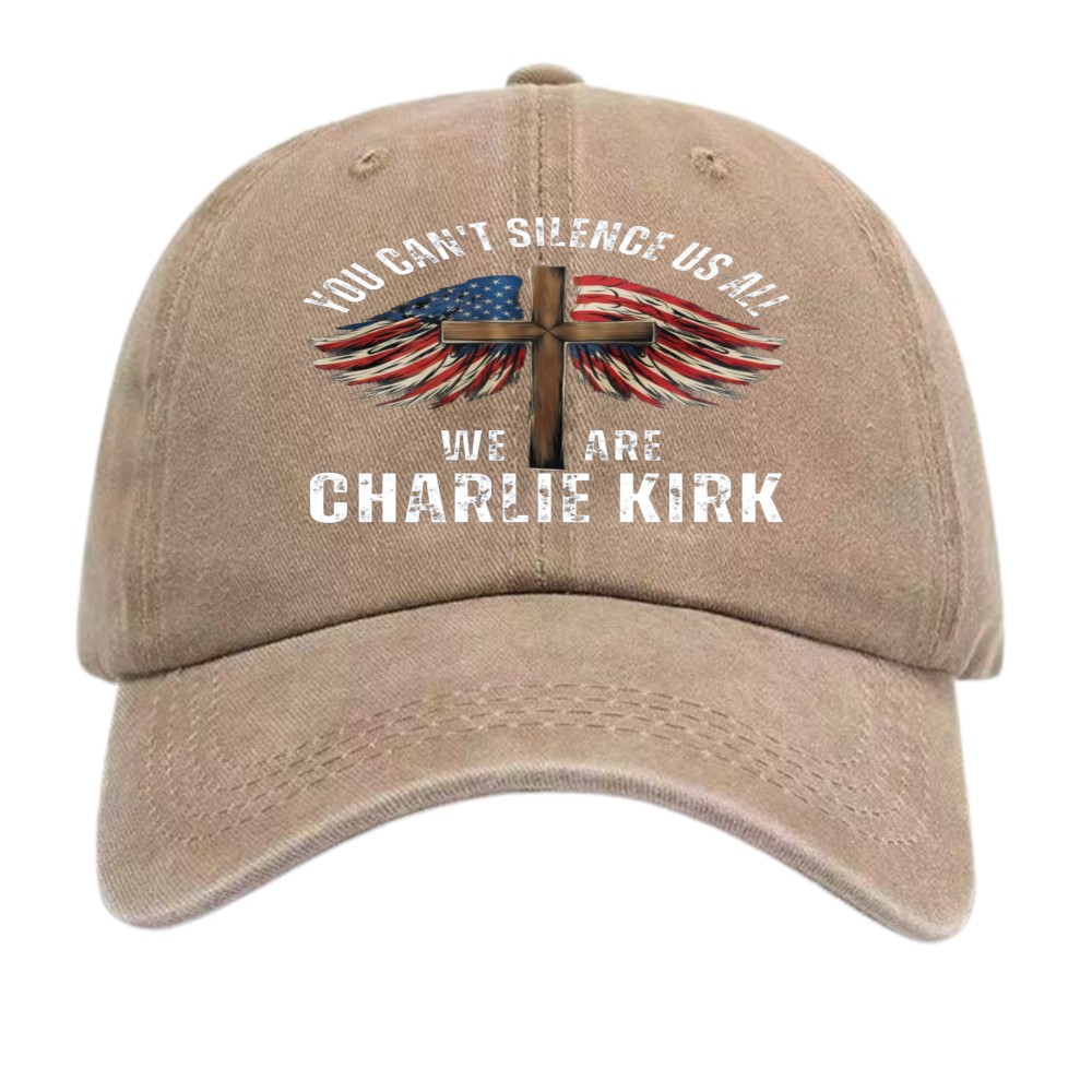 Patriotic Charlie Kirk Baseball Cap-Cross Flag”You Can’t Silence Us All” Dad Hat