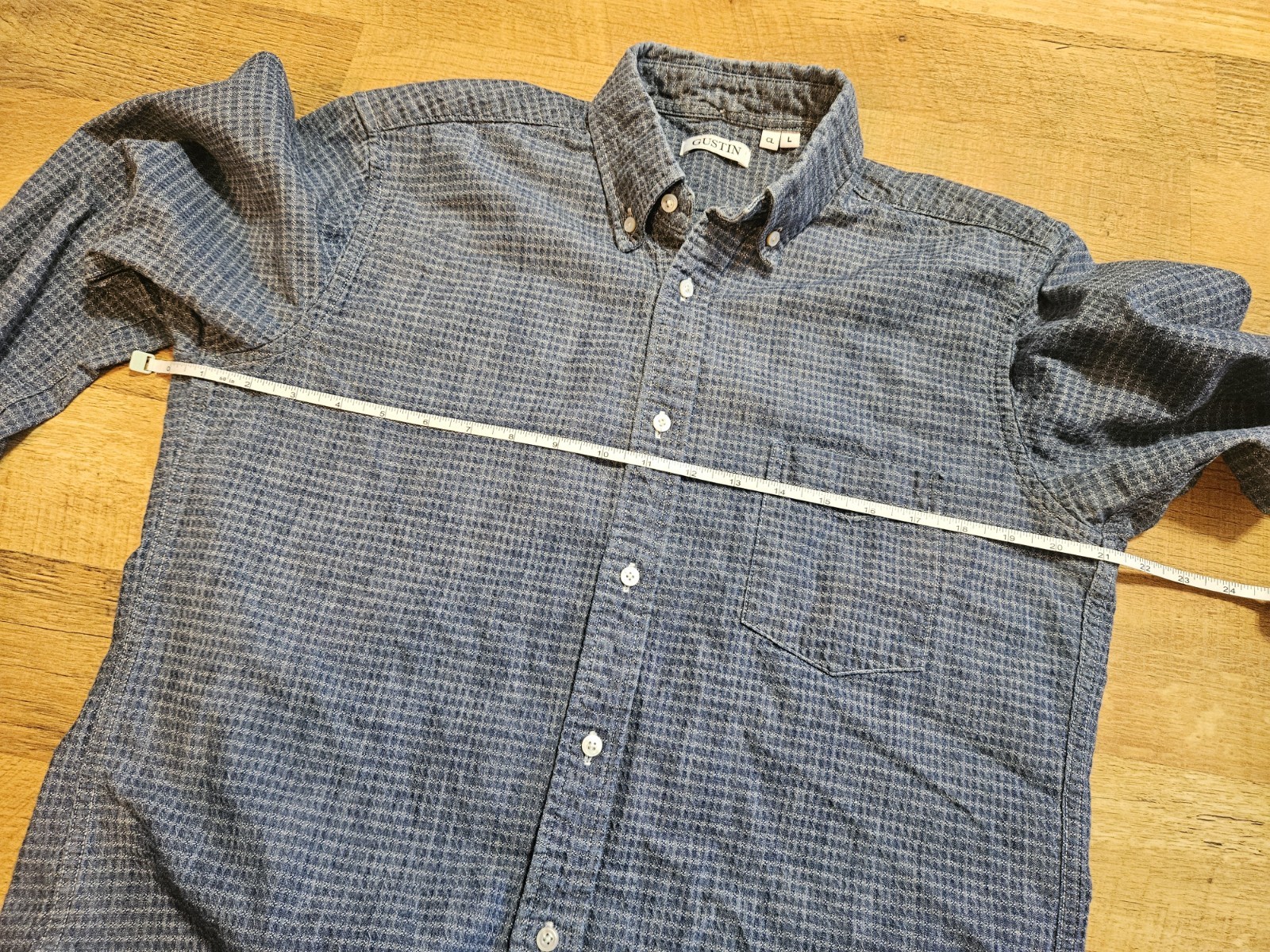 GUSTIN classic fit large INDIGO DYE CONE DENIM JACQUARD 6oz fabric shirt USA