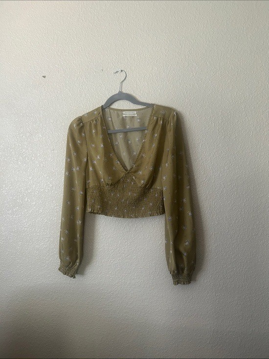 Urban Outfitters Olive Green Floral Smocked Crop Top