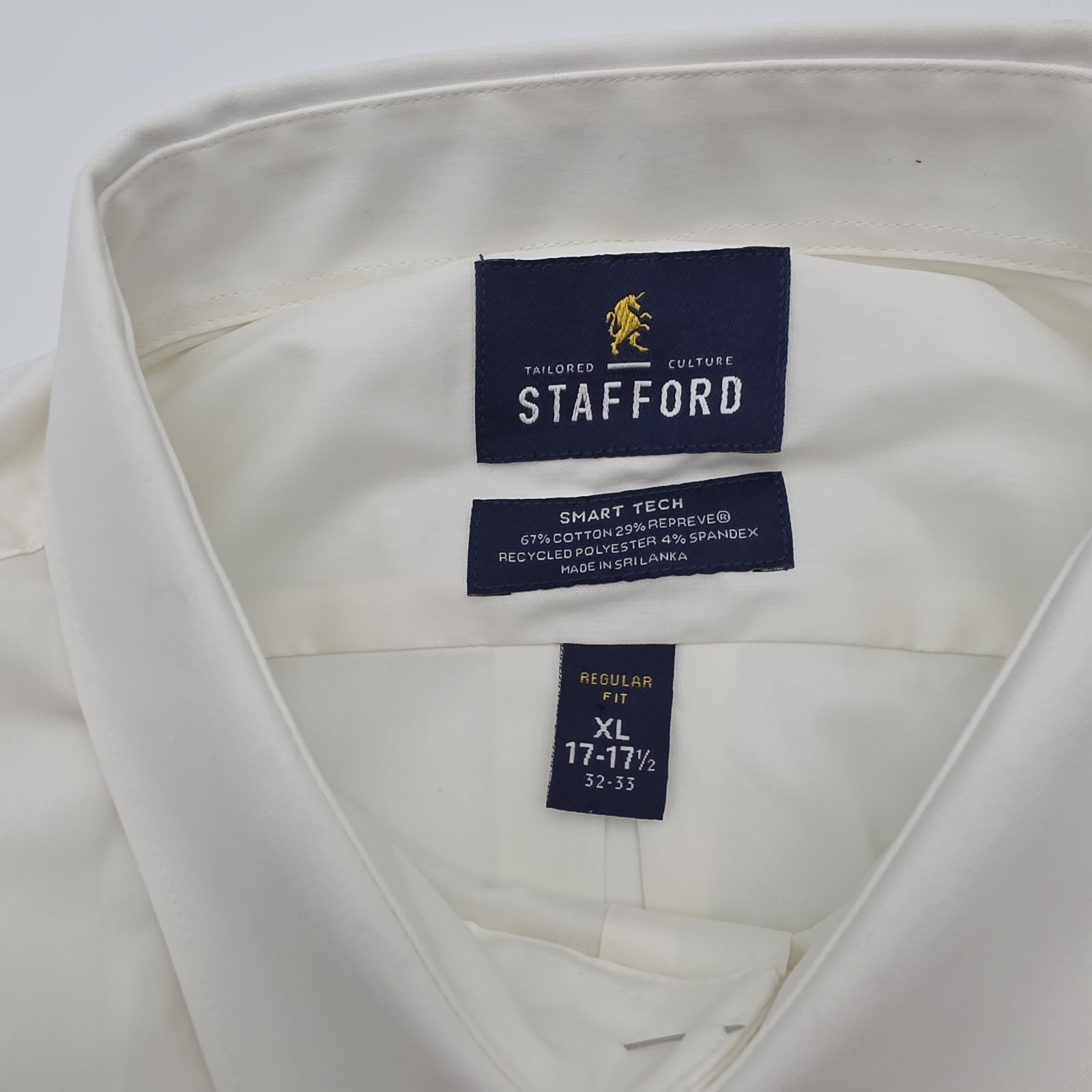 Stafford Smart Tech Poplin Dress Shirt White Mens XL 17-17.5 / 32-33 NEW NWT