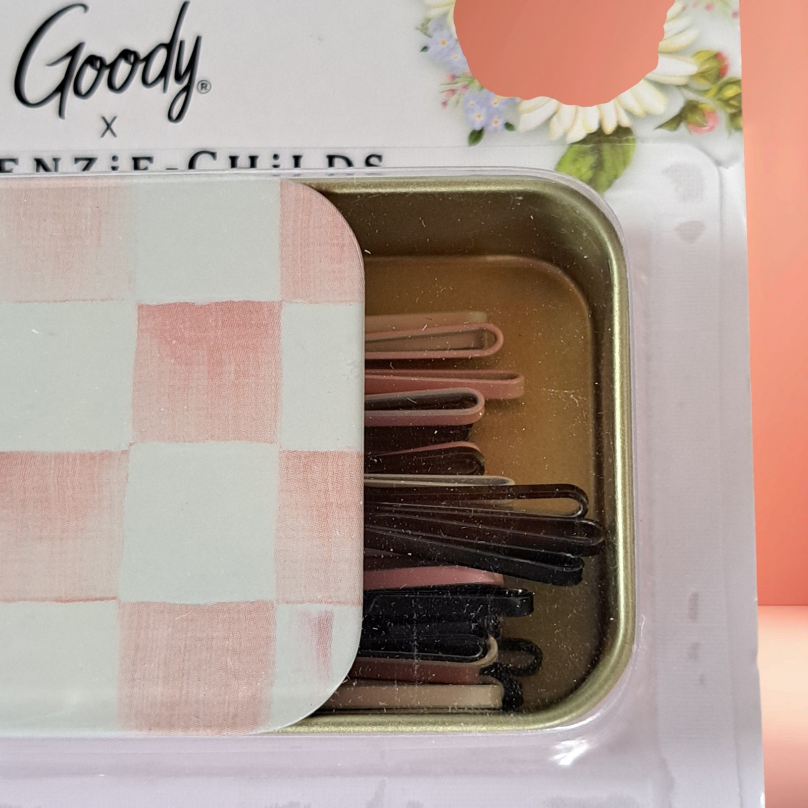 MacKenzie Childs x Goody Pink Rosy Check Keepsake Matchbox Tin Bobby Pins