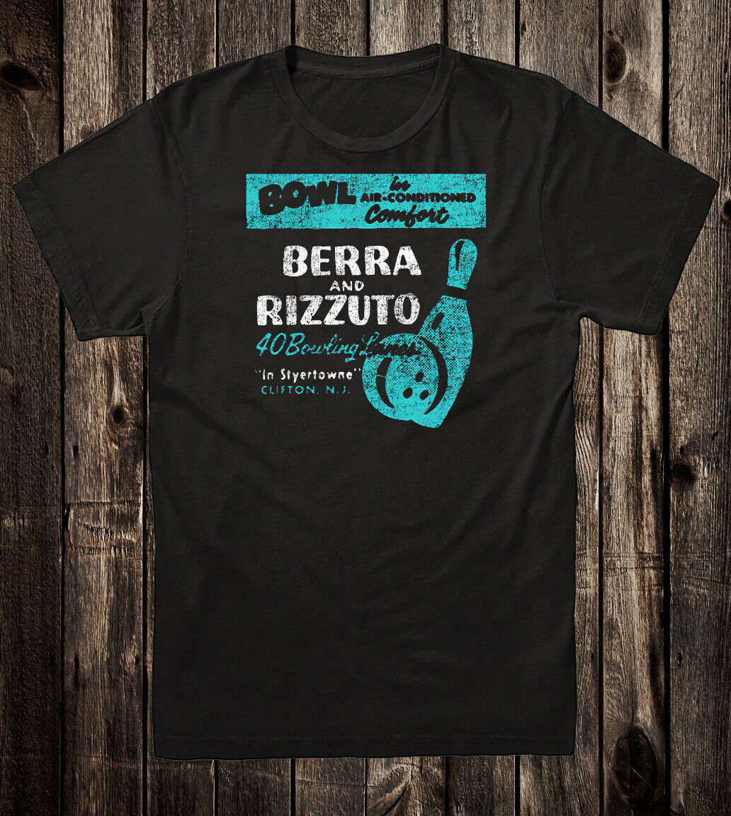 Retro Travel T-Shirt Vtg Art Souvenir Berra and Rizzuto Bowling Alley Clifton NJ