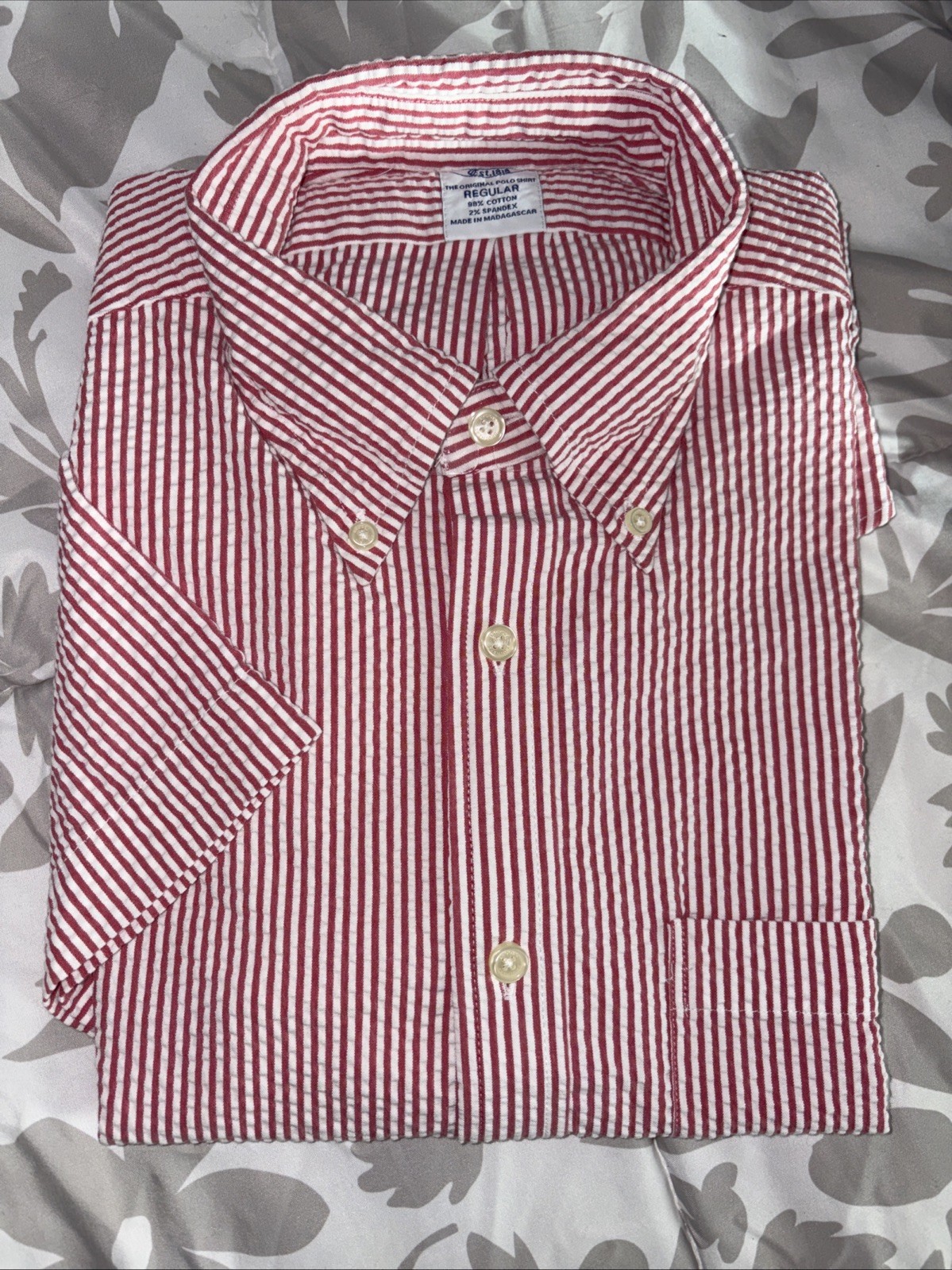 Brooks Brothers Mens Medium Red White Short Sleeve Seersucker Button Down NEW
