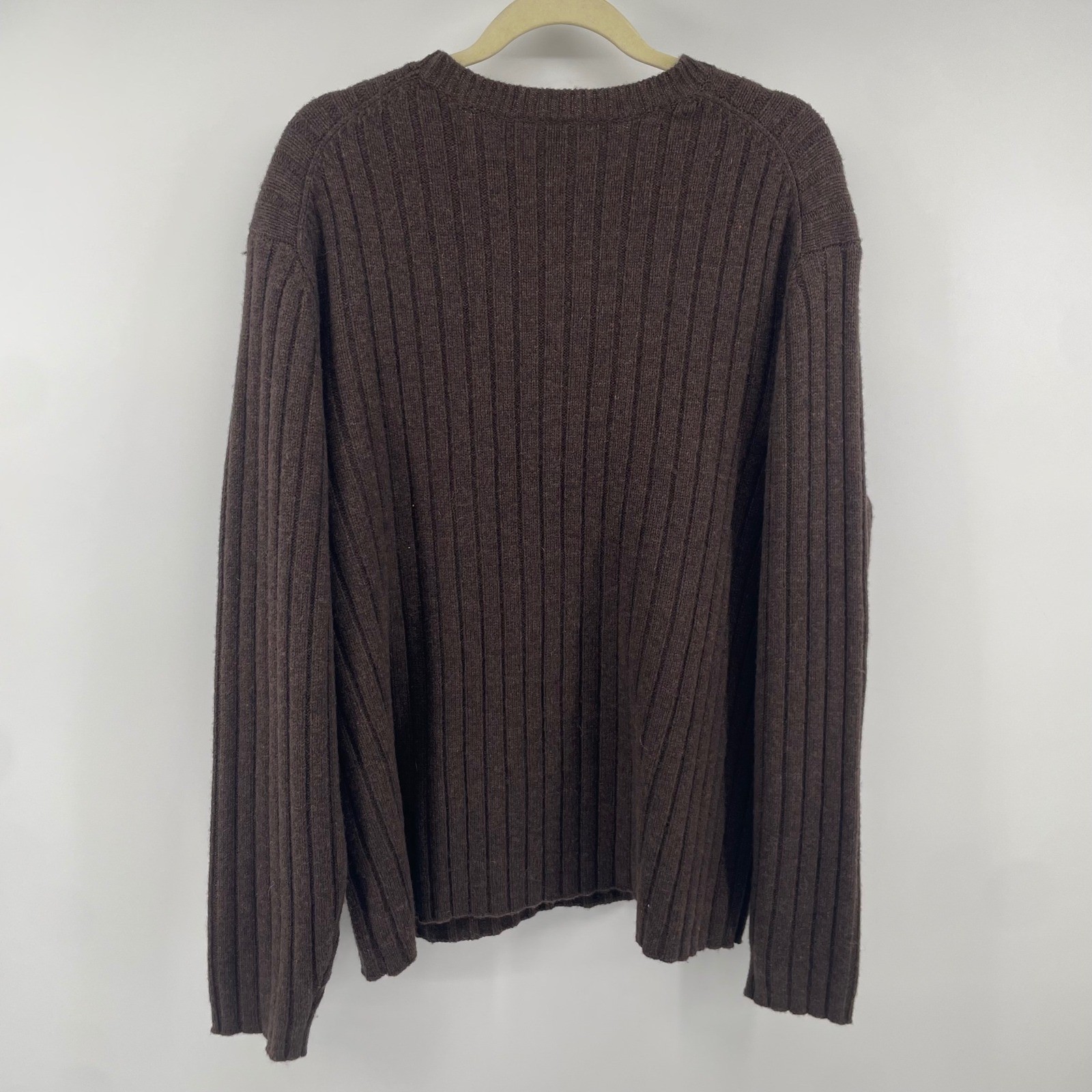 Gap Vintage Sweater Mens Large Brown Lambswool Ribbed Knit Crewneck Winter Warm