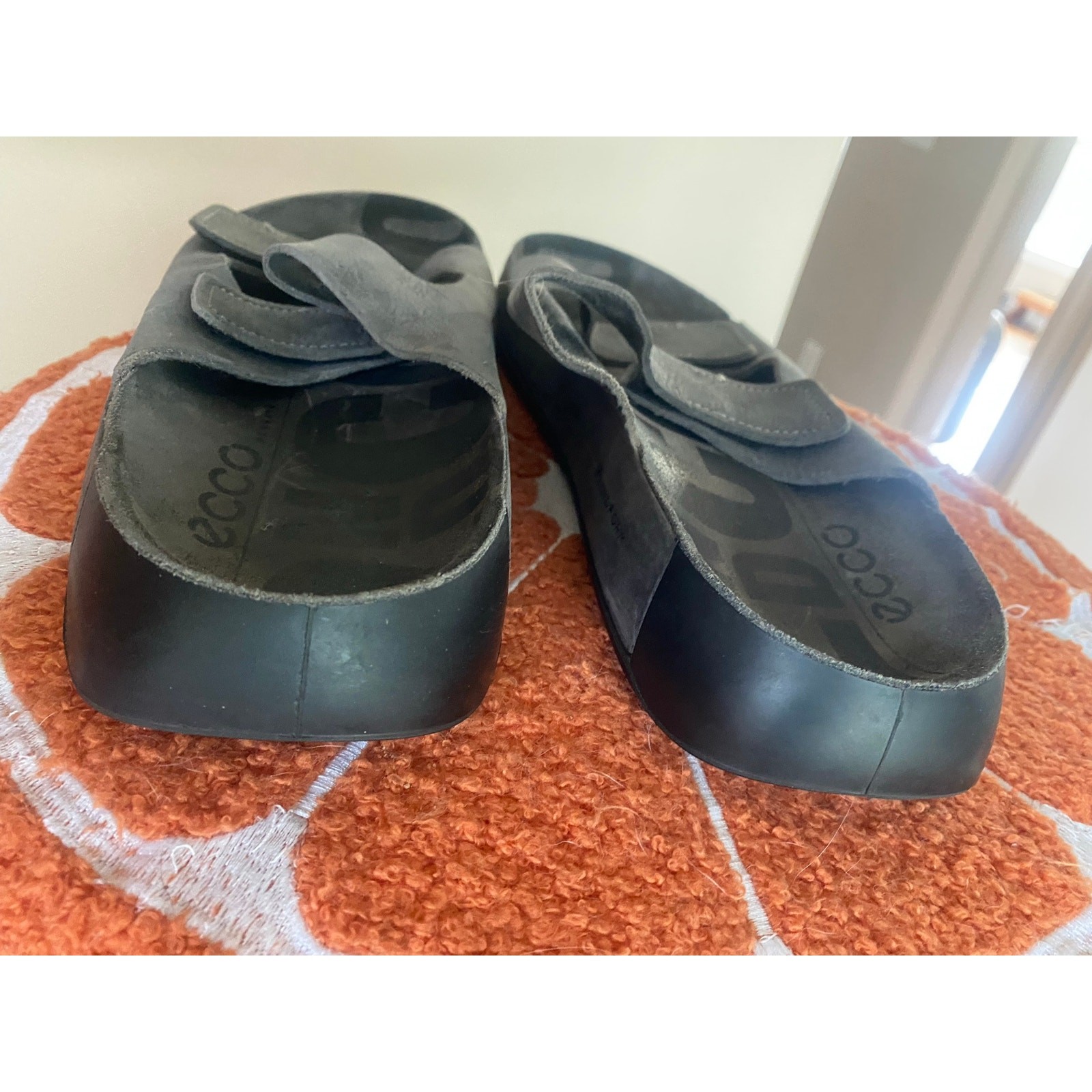 ECCO 2nd Cozmo Sandals Mens 45/ US 11-11.5 Gray Leather Slides Comfort Strap
