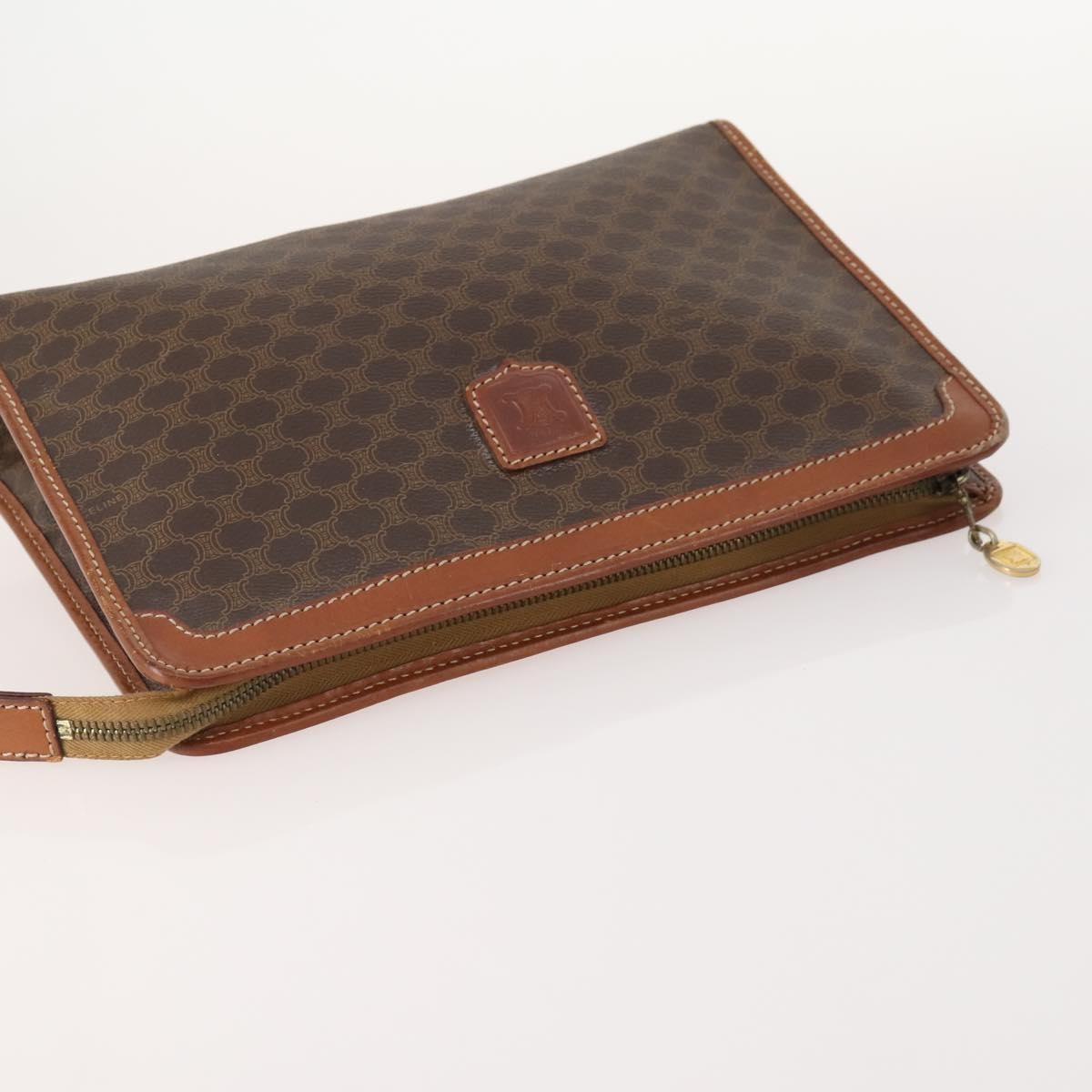 CELINE Macadam Canvas Clutch Bag PVC Leather 3 Set Brown Black beige Auth 173683