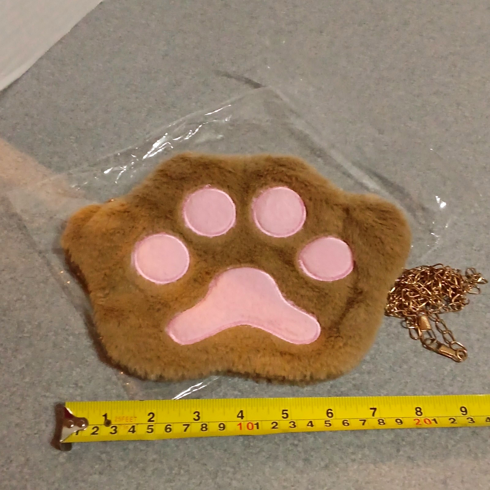 Paw Print Small Crossbody Bag, Zip, Gold Chain Strap, Brown Pink, Lined