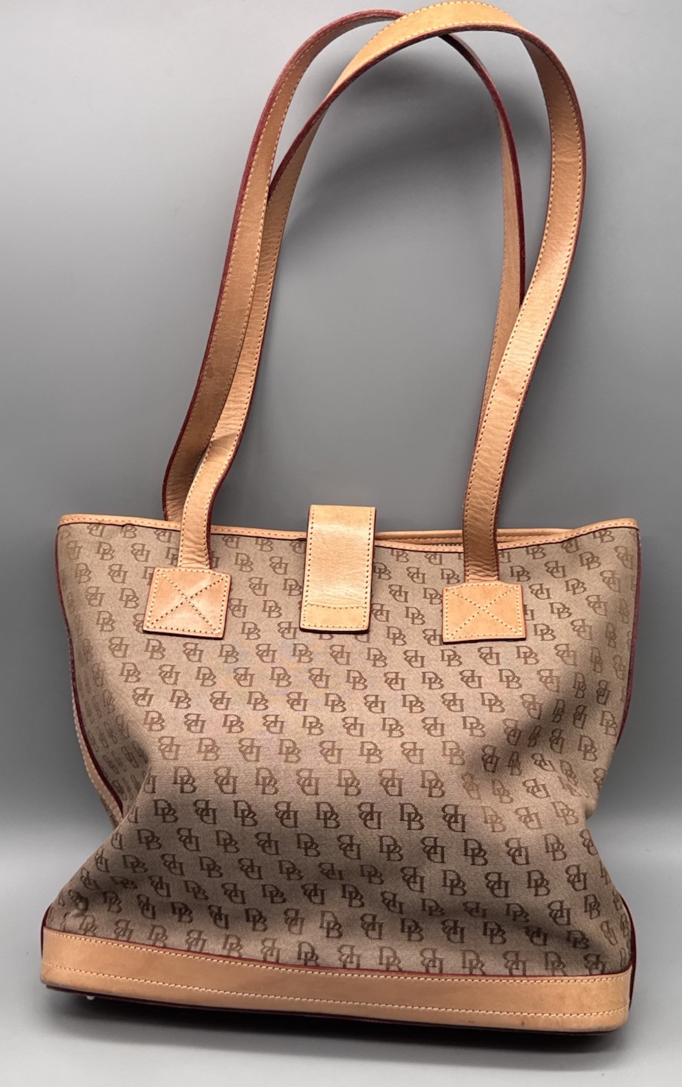 Dooney & Bourke Signature DB Tan Brown Shoulder Purse Tote Bag Handbag