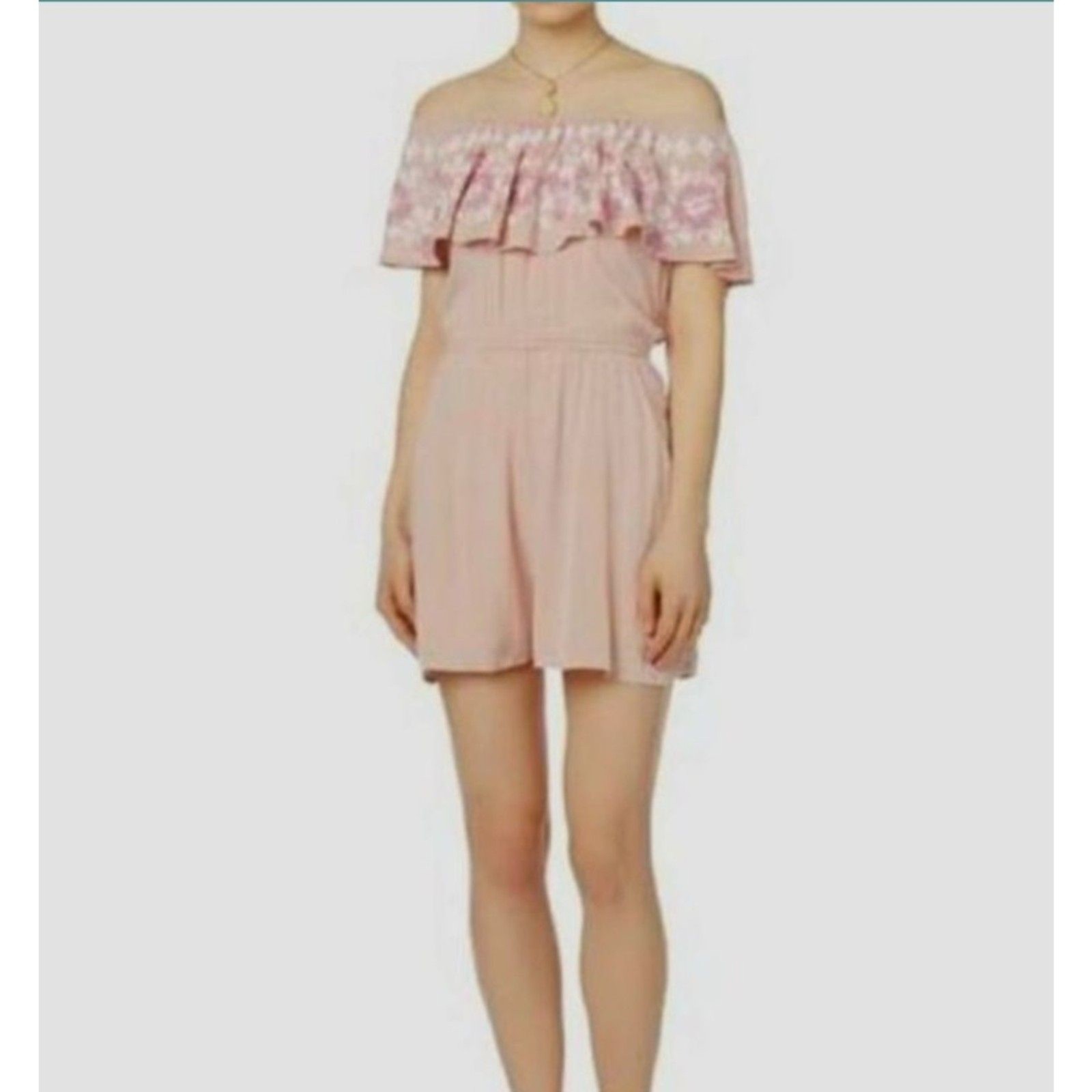 NWT! Bongo Pink Romper Off the Shoulder Ruffle Neckline | SZ Med
