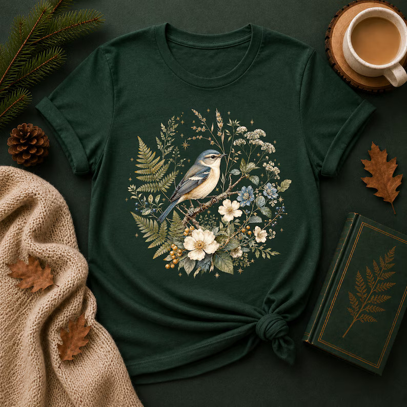 Bird Lover Blue Bird Floral Comfort Tee