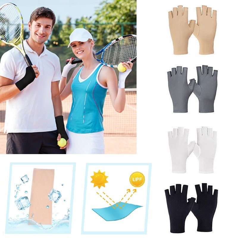 Sun UV Protection Gloves Non Slip Cotton Fingerless Driving Biking Sunscreen
