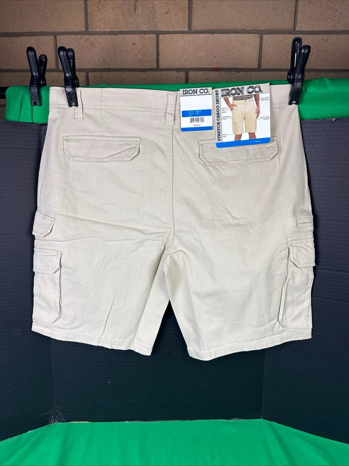 Iron Co Men’s Stretch Twill Cargo Shorts Size 34 Dune