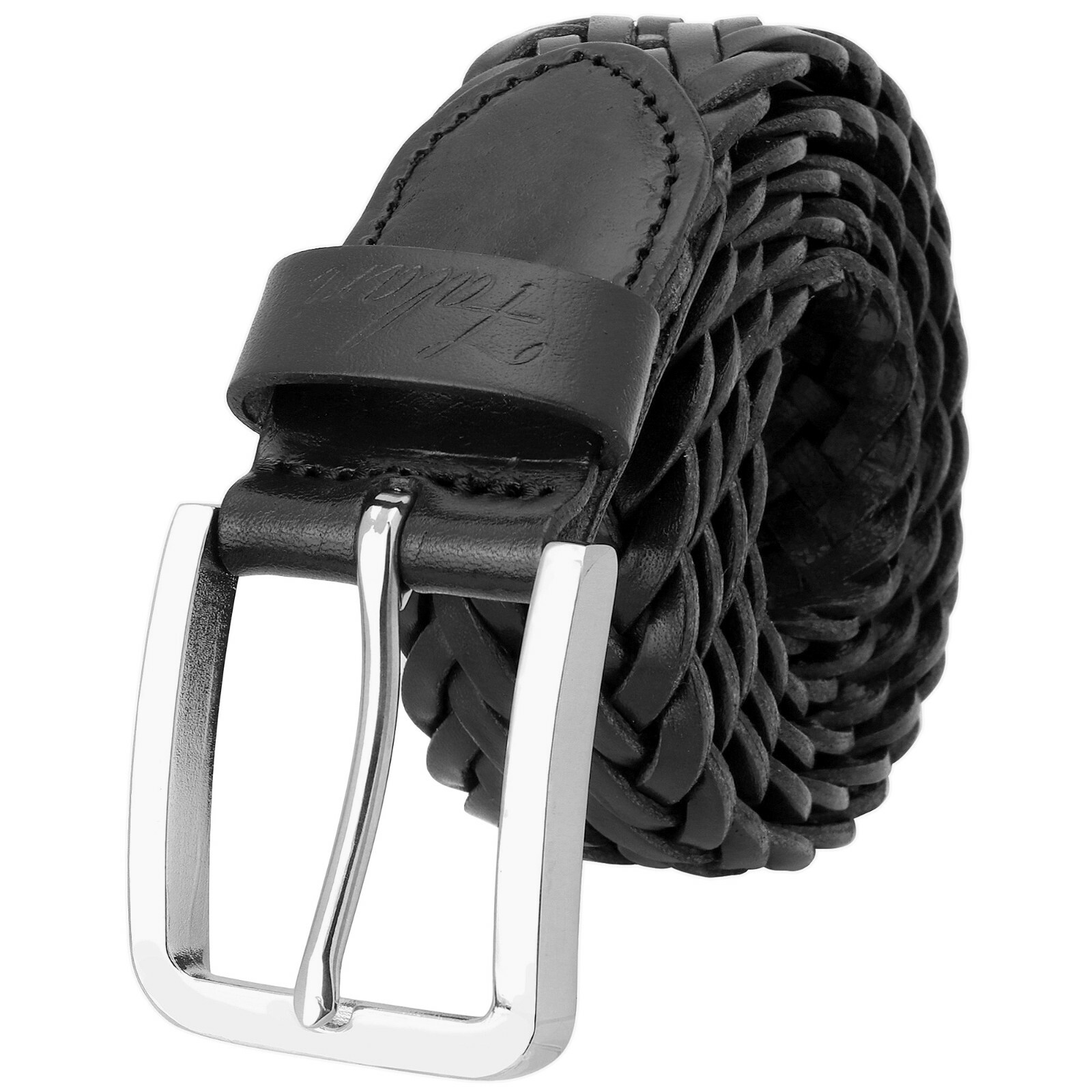 Falari® Men’s Braided Belt Stainless Steel Buckle Genuine Leather 35mm 9007
