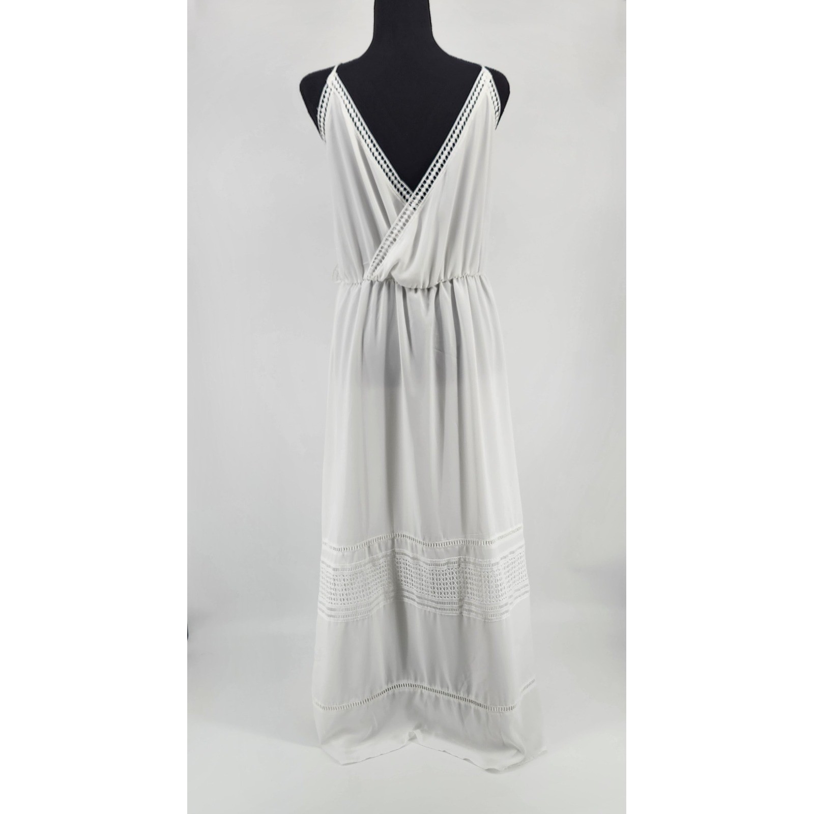Mango MNG White Crochet Lace Trim Maxi Dress Surplice V-Neck Boho Summer Size 8
