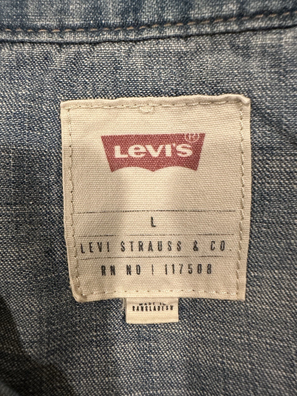 Levi’s 3LYLW2262 Men’s Large Denim Western Shirt Pearl Snap 100% Cotton