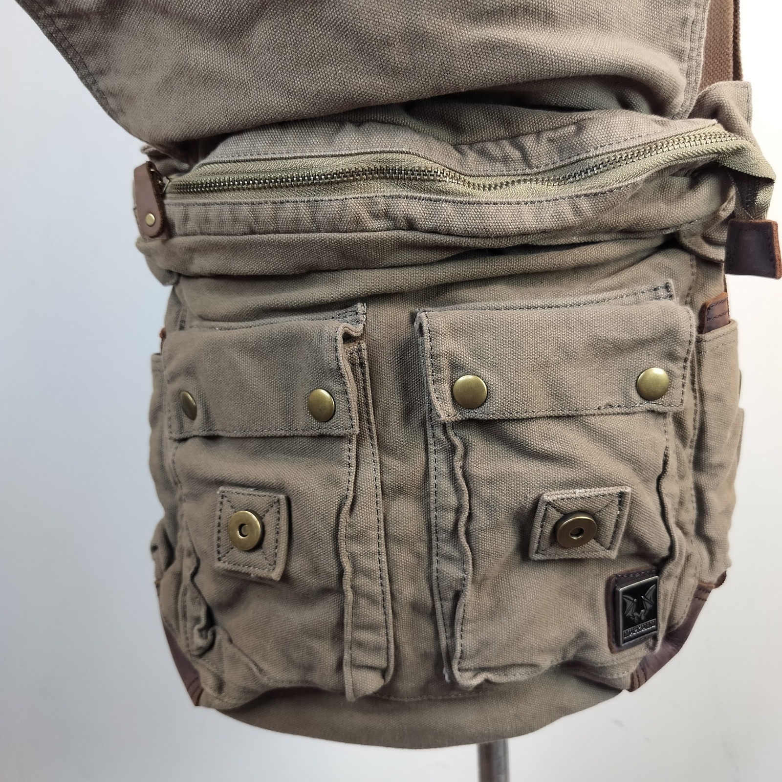 Muchuan Canvas & Leather Messenger Crossbody Bag Unisex Utility Gorpcore Rugged