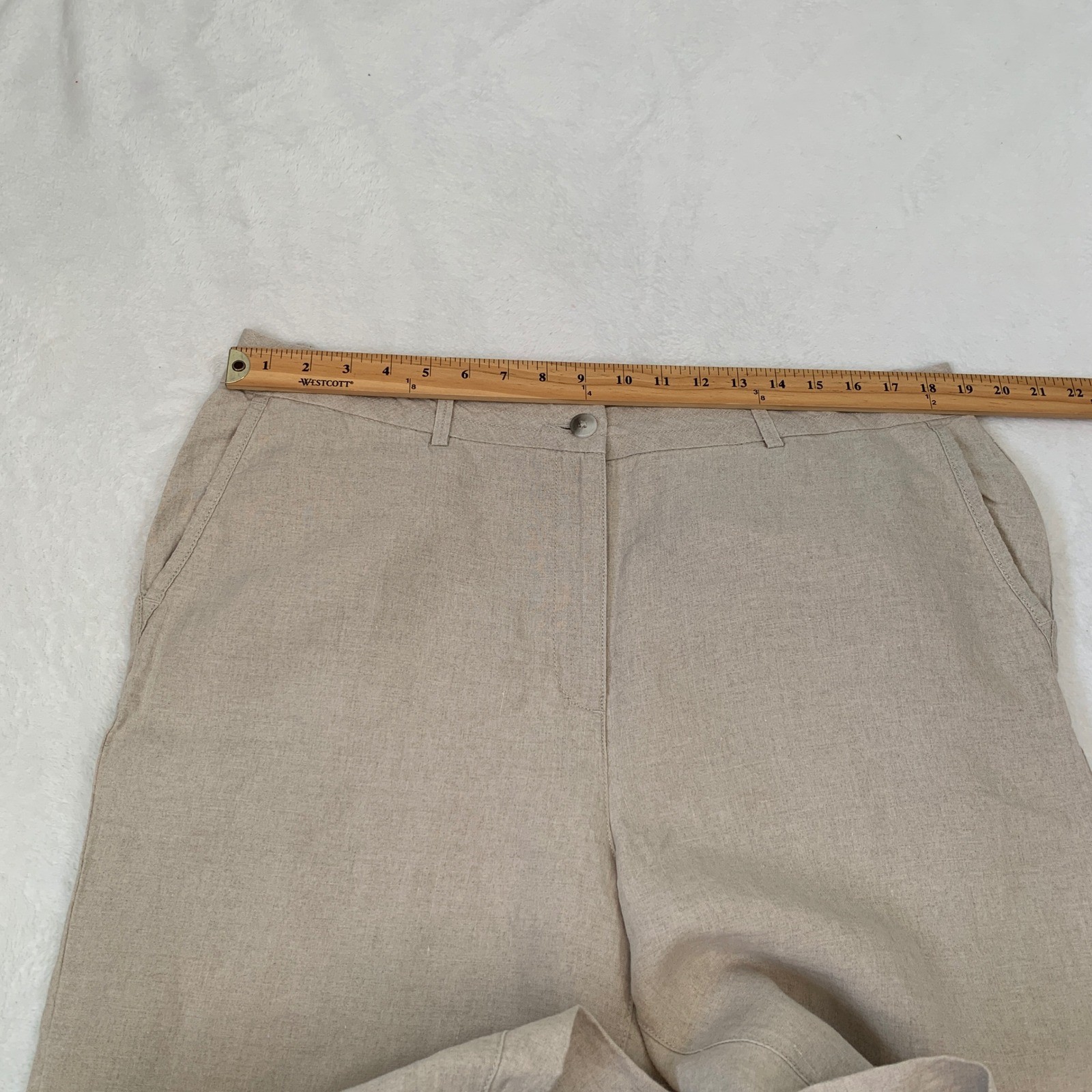 L.L. Bean Classic Fit 100% Linen Pants Beige Tan Womens 18 Reg