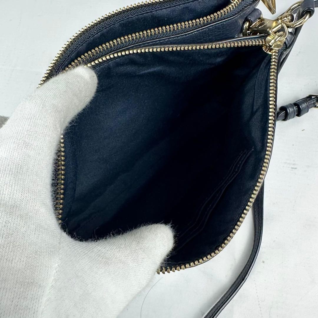 COACH Leather Shoulder Bag Layla Zipper Logo Embossed Navy