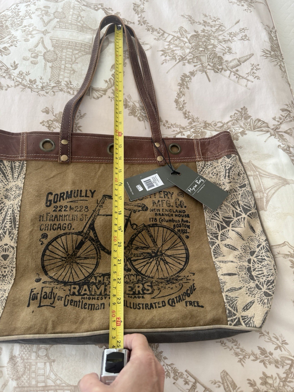 Myra Bags Womens Vintage Look By-Cycle Upcycled Materials Tote Bag, Bike S-0935