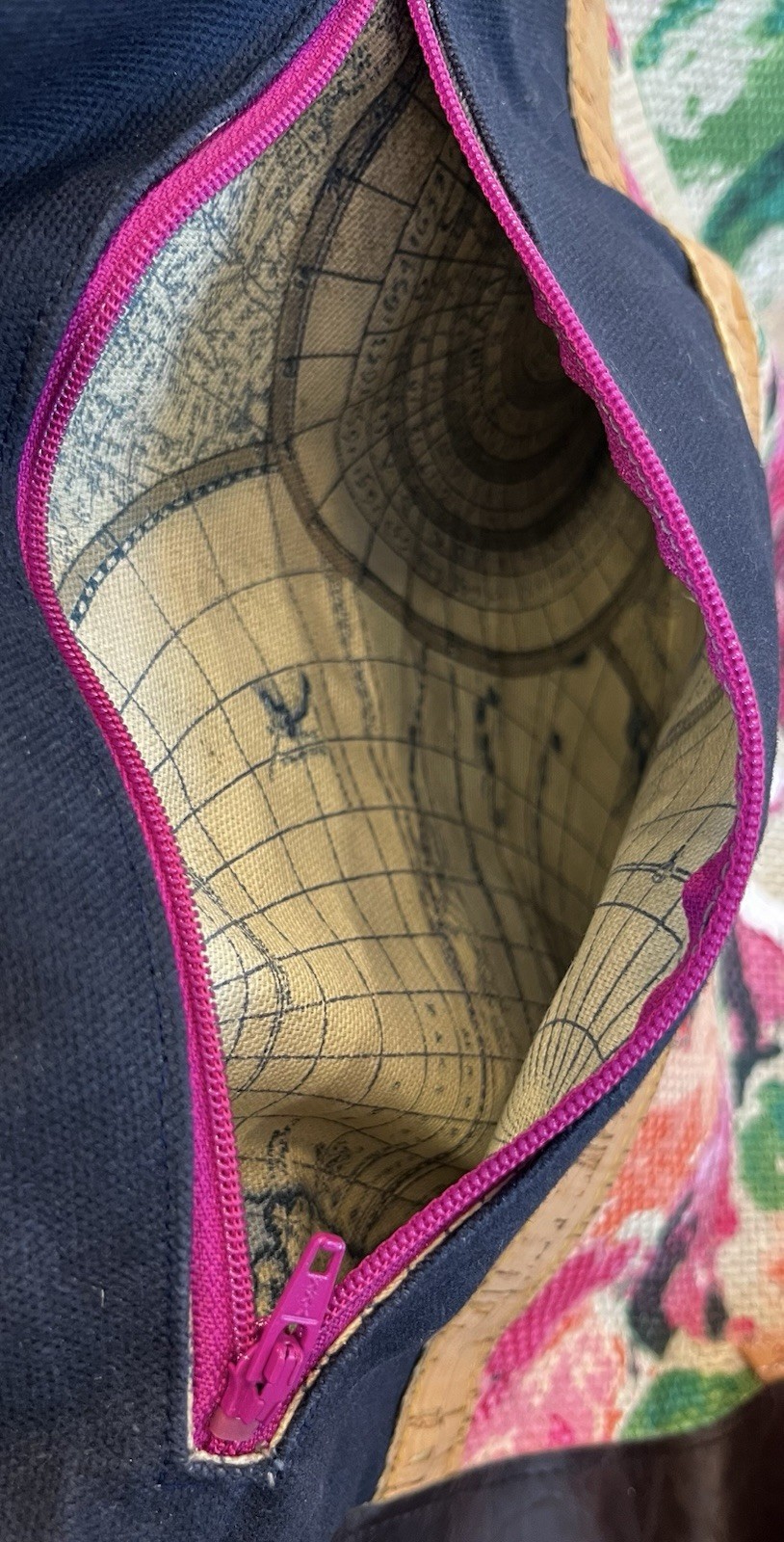 Handmade Roll Zip Backpack Denim Hand Painted Floral Textile Leather Boho Bag