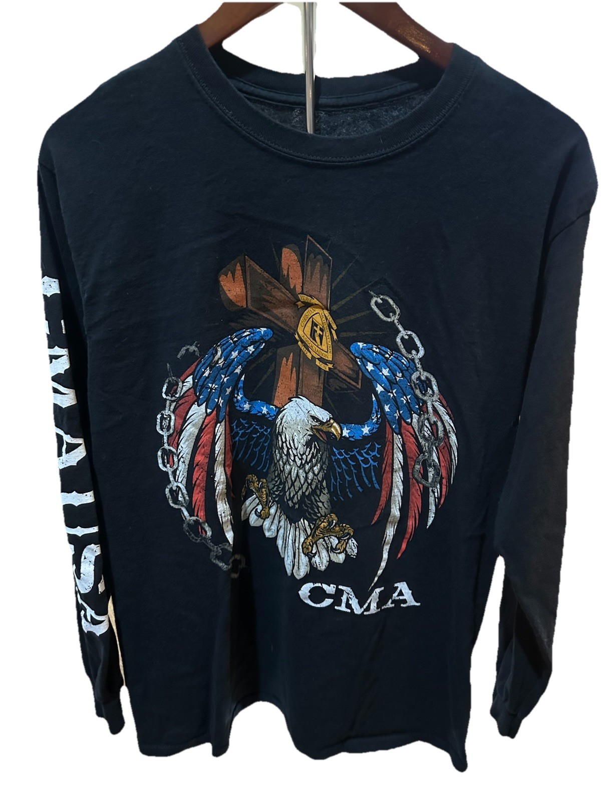CMA Christian Motorcyclists Long Sleeve Shirt Eagle Biker USA Graphic