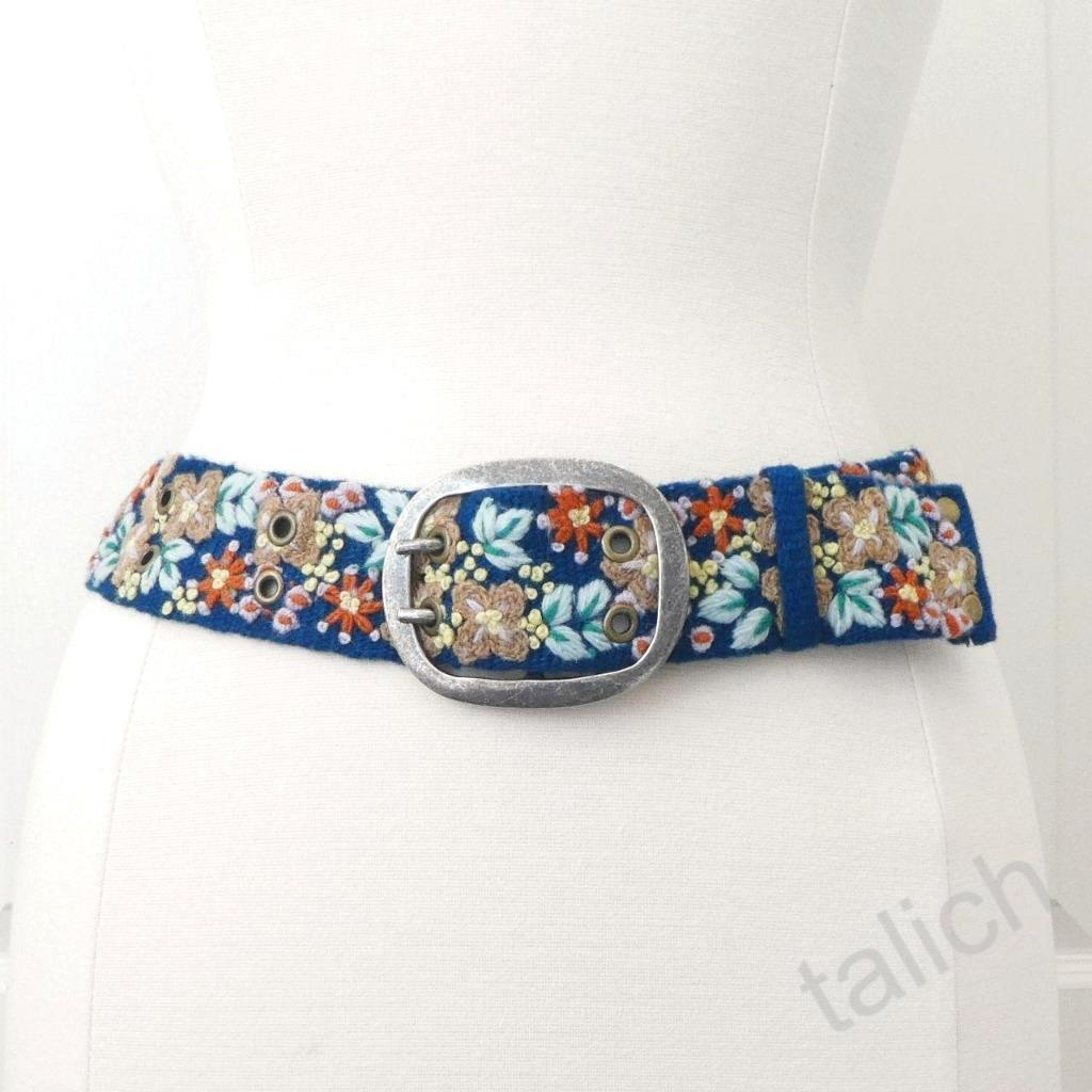 Jenny Krauss Morning Dew Boho Floral Embroidery Wool Belt Handmade Peru S M L