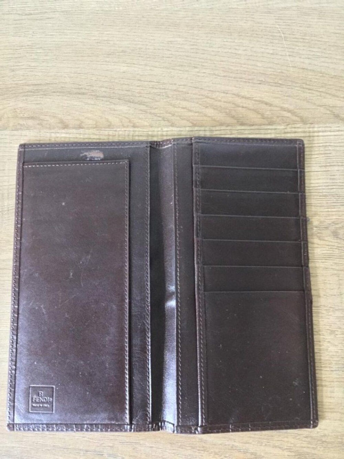 Fendi Zucca FF Jacquard Long Continental Wallet Brown Logo Pattern, Leather Trim