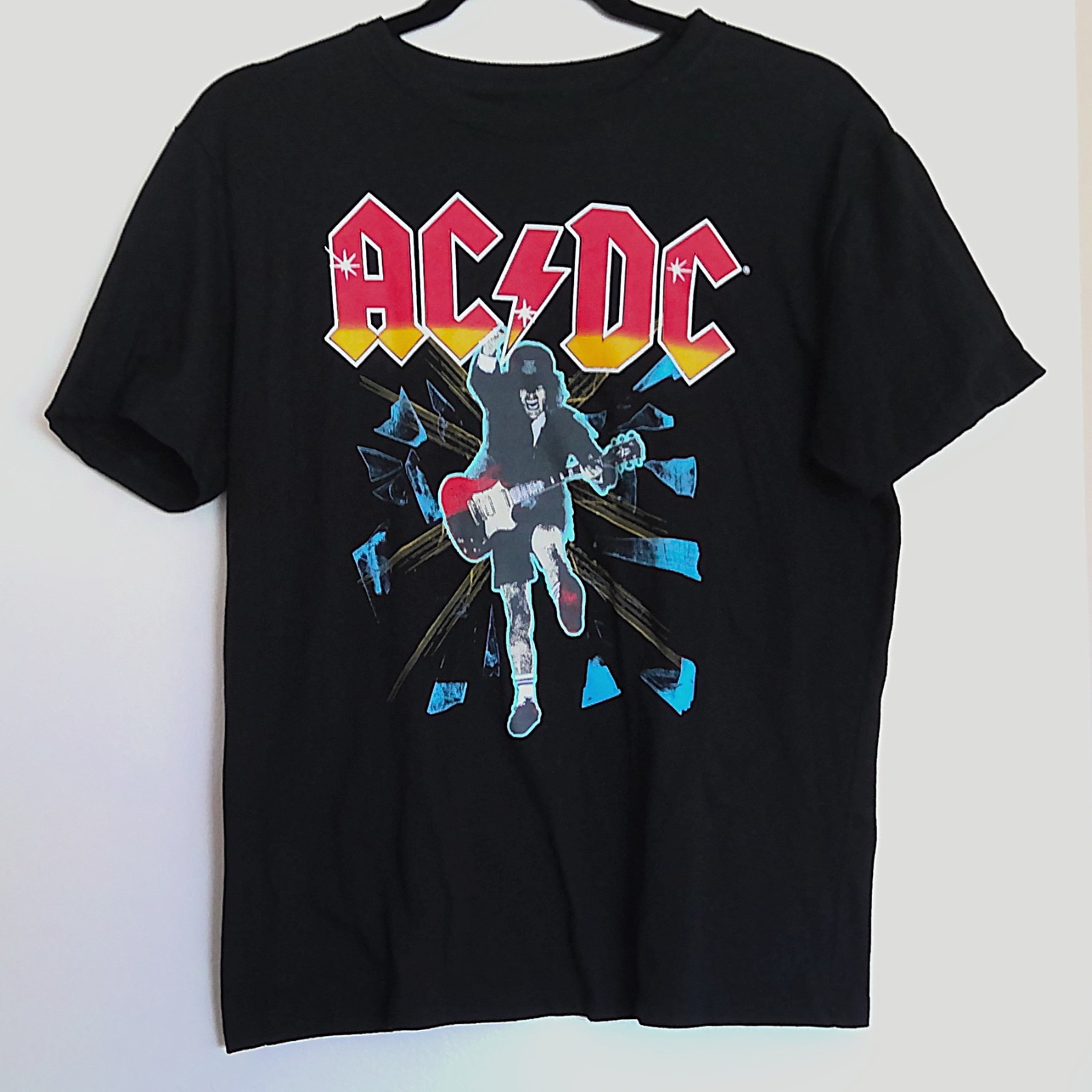 AC / DC Band Tee Shirt Retro Style Angus Young Graphic on Black EUC Sz XL / 14