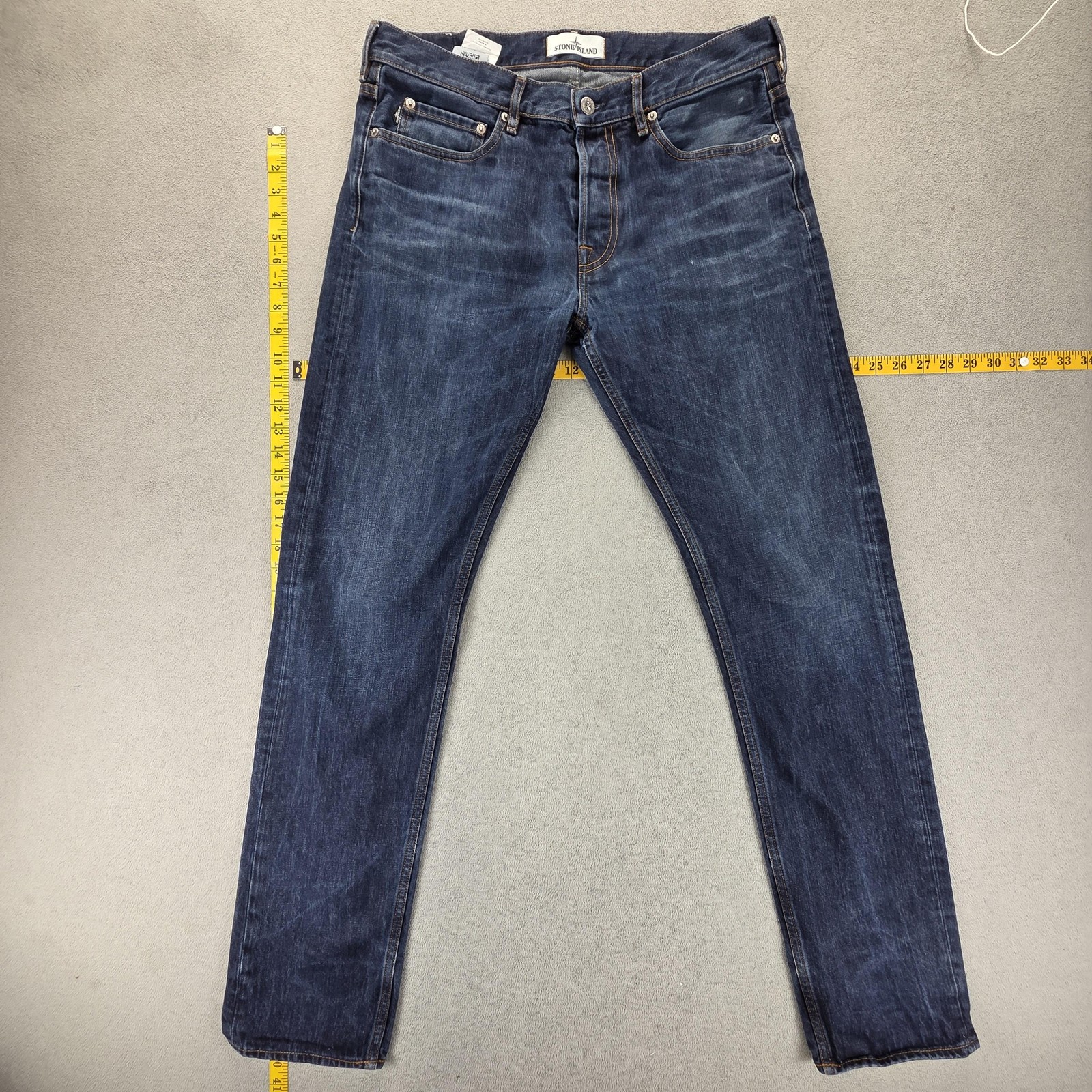 Stone Island Jeans Mens Blue RE-T Medium Wash Slim Button Fly Fits 32×32