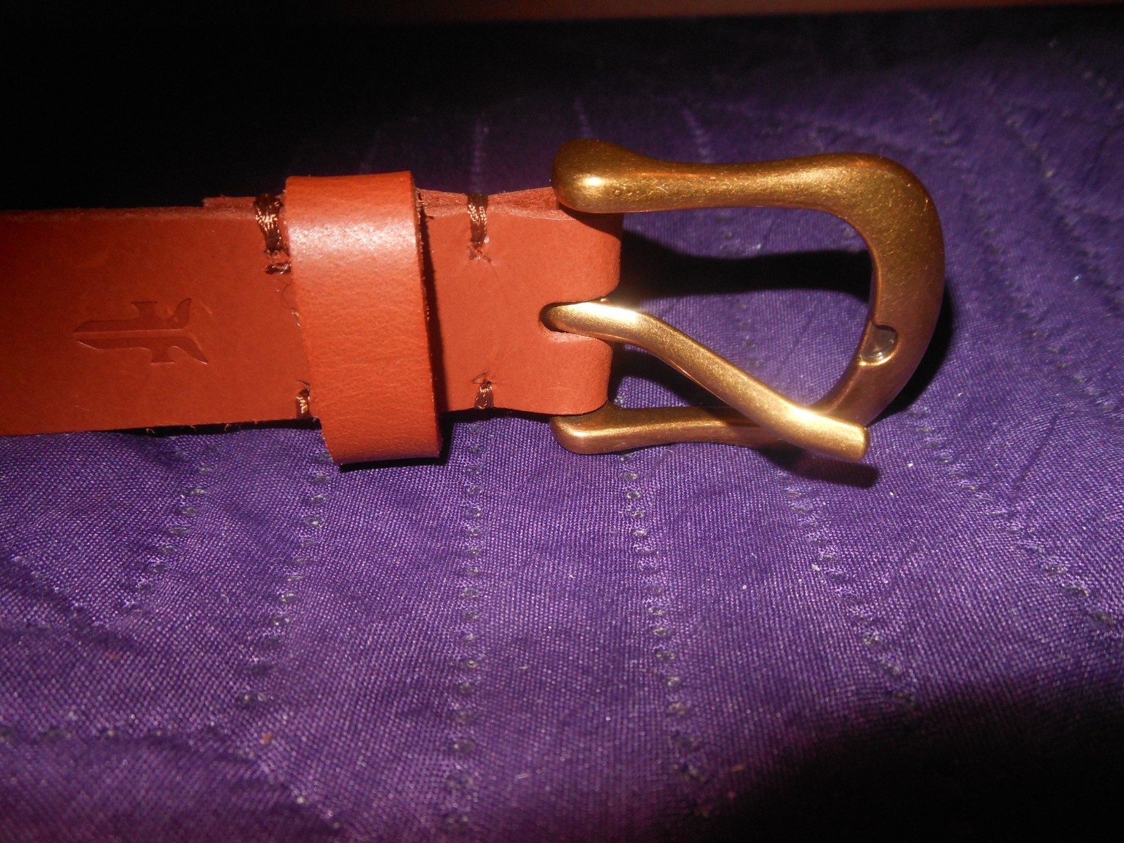 WOMENS FRYE BELT LEATHER STRAP DEEP COGNAC BROWN SIZE L/XL 47″ X 1″ METAL BUCKLE