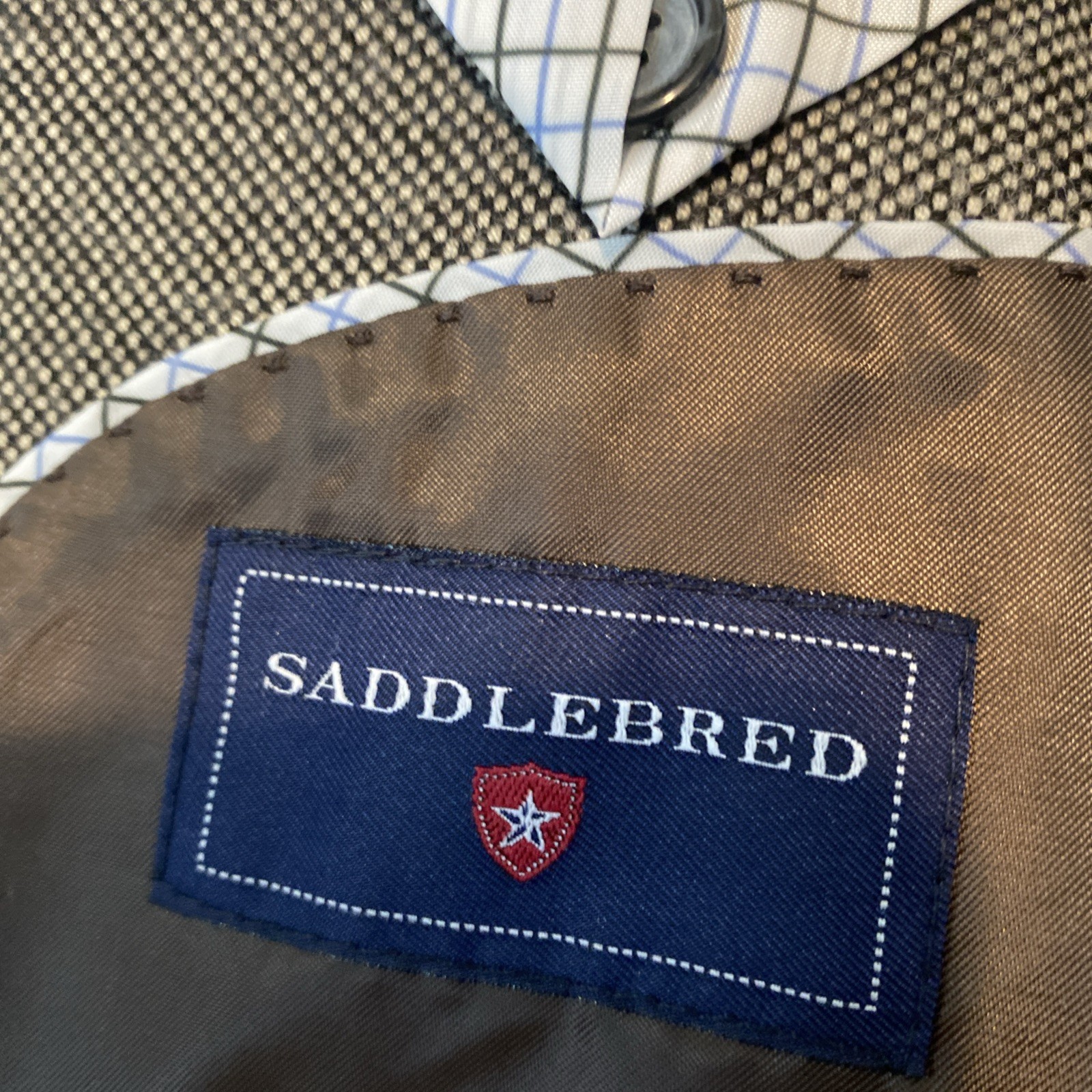 Saddlebred Mens Sz 44L Wool Blend Nailhead Blazer Jacket BlokeWear Elbow Patch