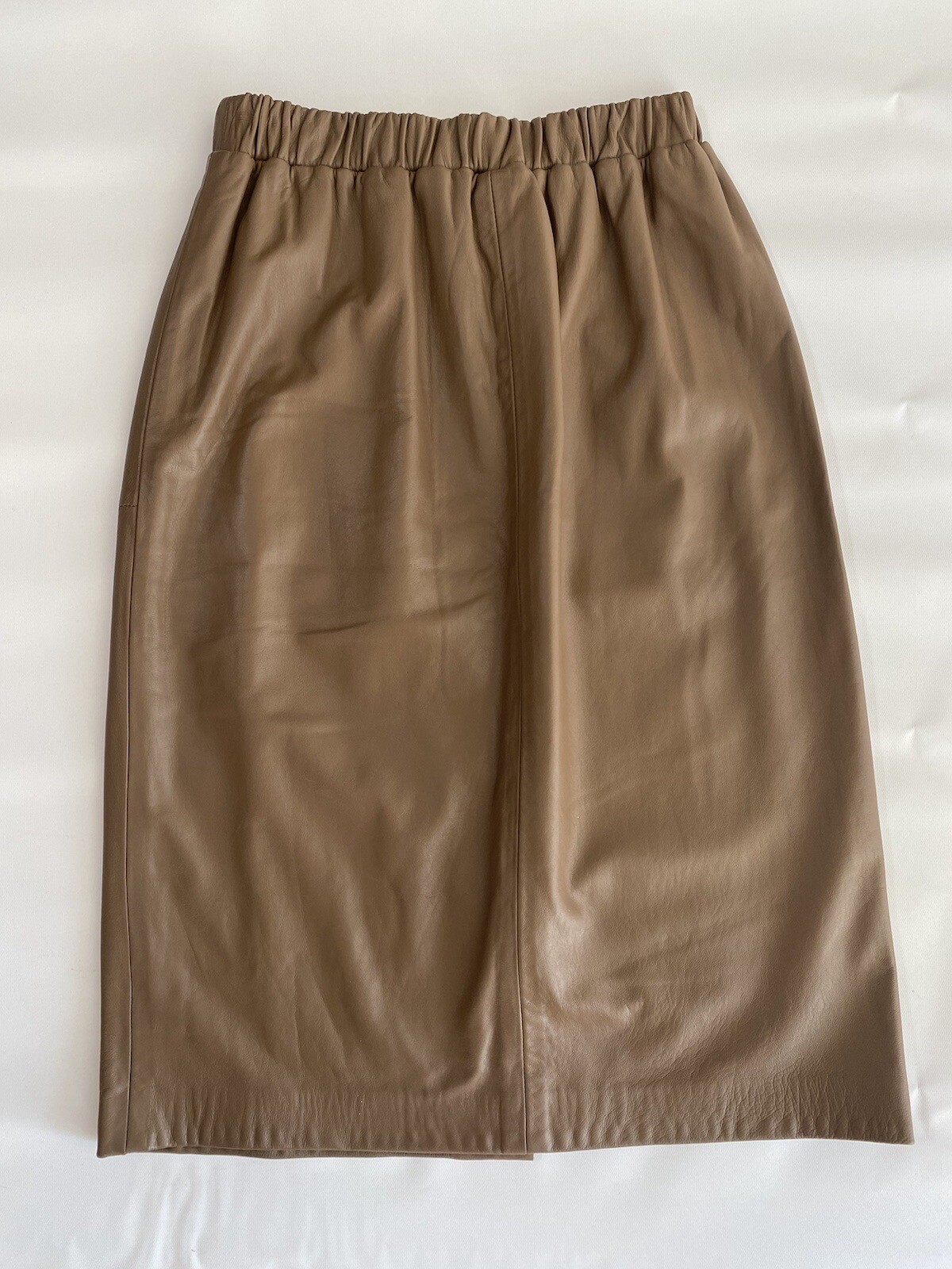 Siena New York Brown Leather Pull On Elastic Waist Skirt Vintage 90s Sz L