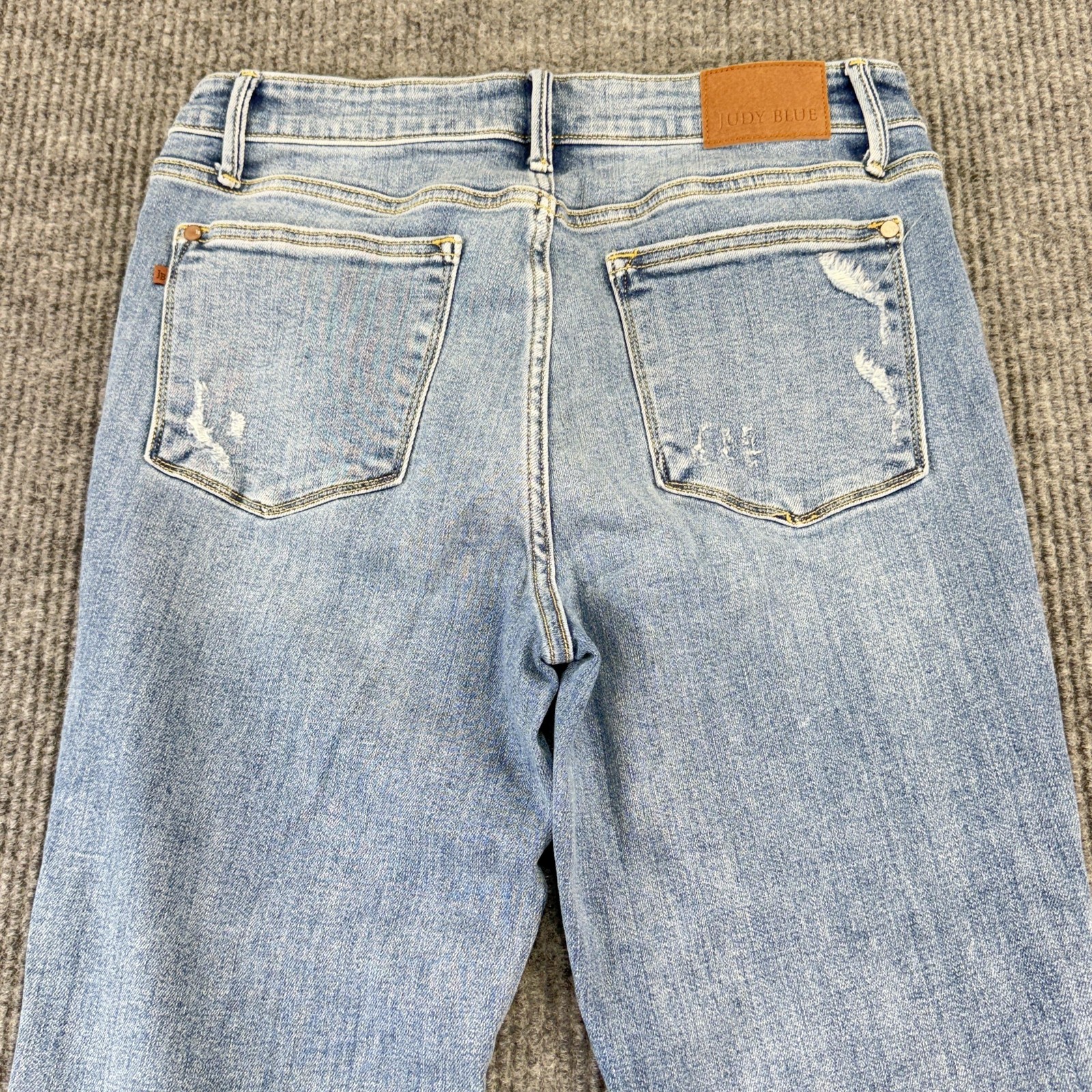 Judy Blue Bootcut Jeans Womens 11/30 Blue Wash Distressed Fringe Stretch Denim
