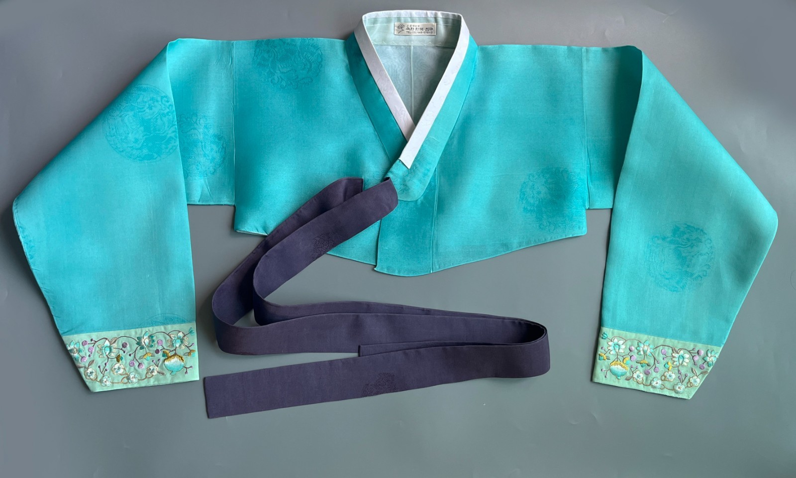 Premium Silk Traditional Korean Hanbok Dress–Mint & Purple / Petticoat /Hand bag