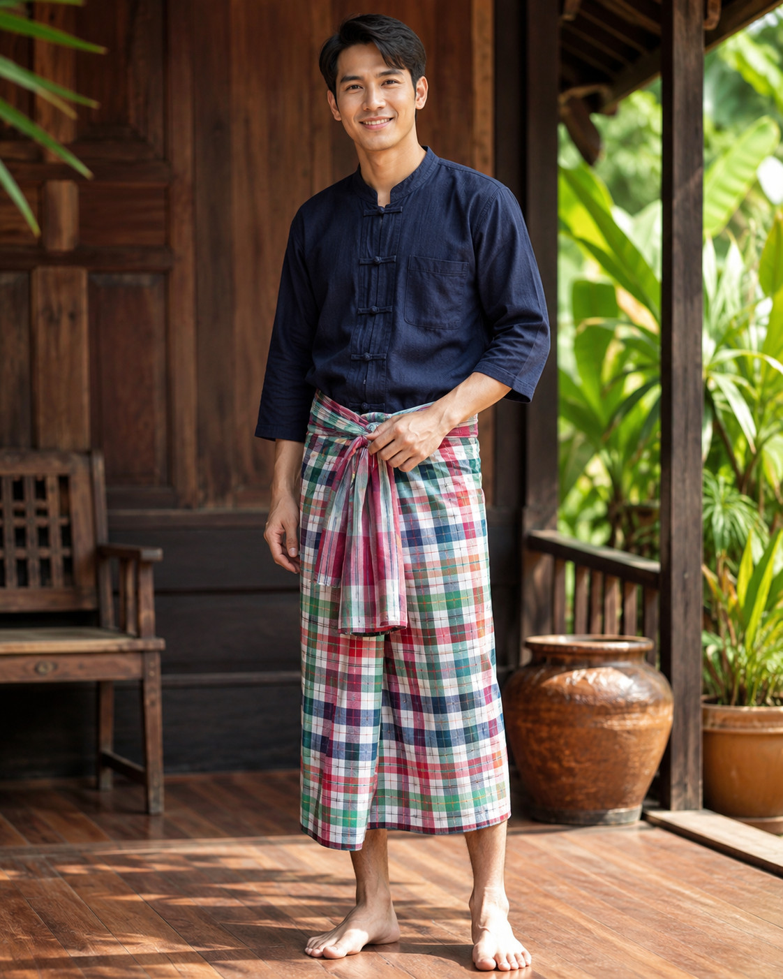 Cotton Plaid Ethnic Handwoven Authentic Thai Traditional Fabric Pha Khao Ma 100