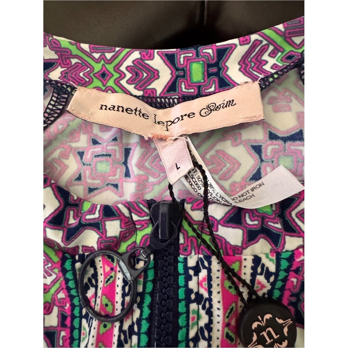 Nanette Lepore Purple Pink Green Printed Swim Zip Coverup New with tags